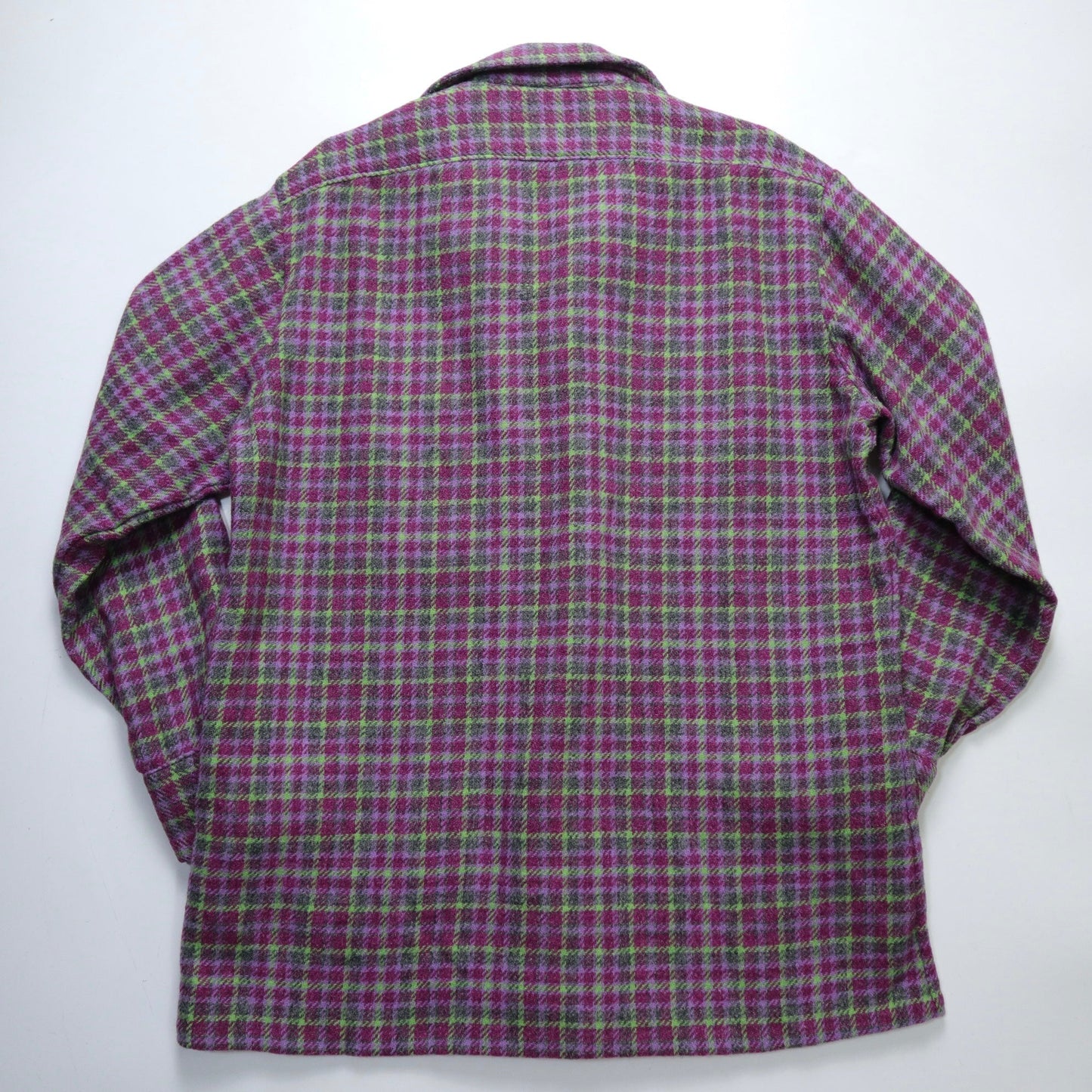 1970s 紫色格紋羊毛開襟襯衫 - 富士鳥古著