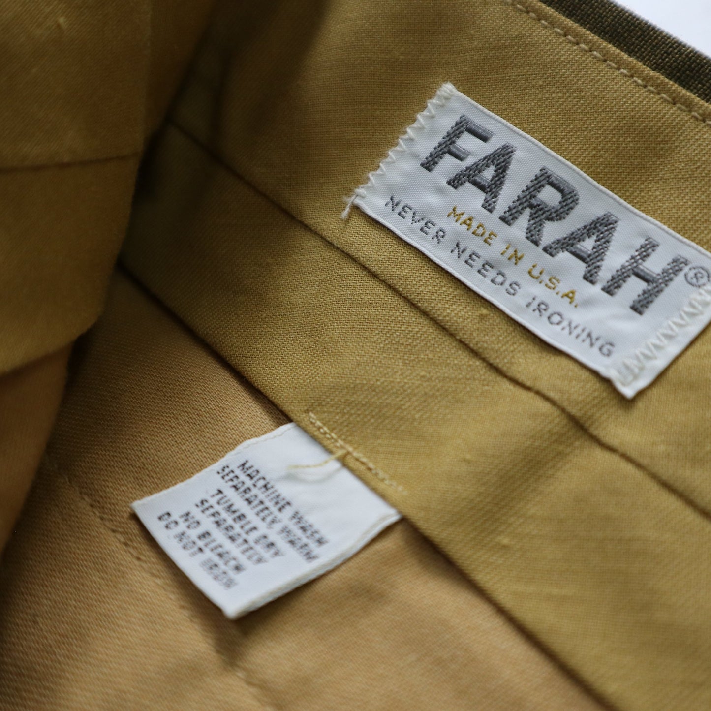 (33W) 70s 美國製 Farah 橄欖綠免熨燙西裝褲 - 富士鳥古著