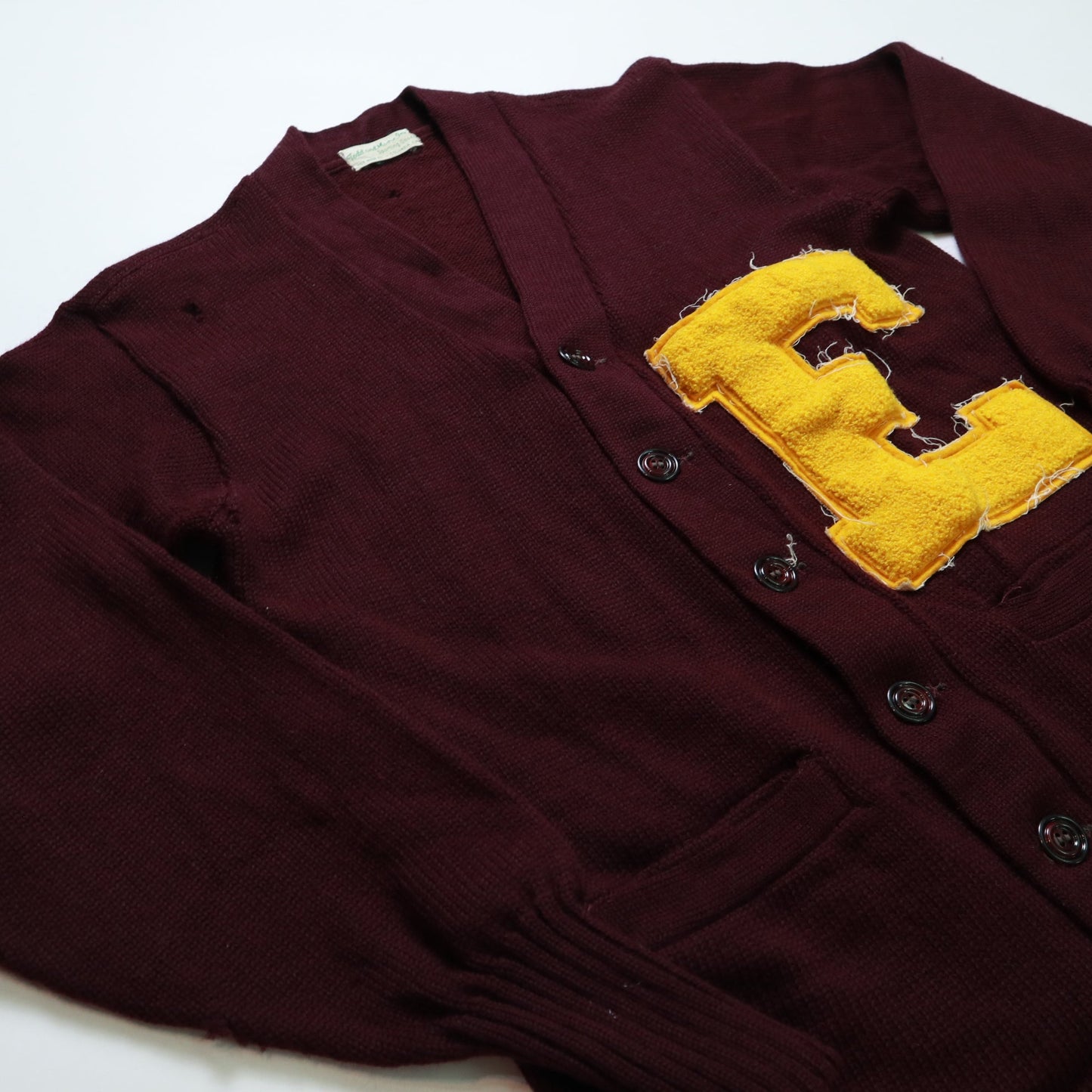50 - 60s Wool Letterman Sweater "E”Patch Cardigan - 富士鳥古著