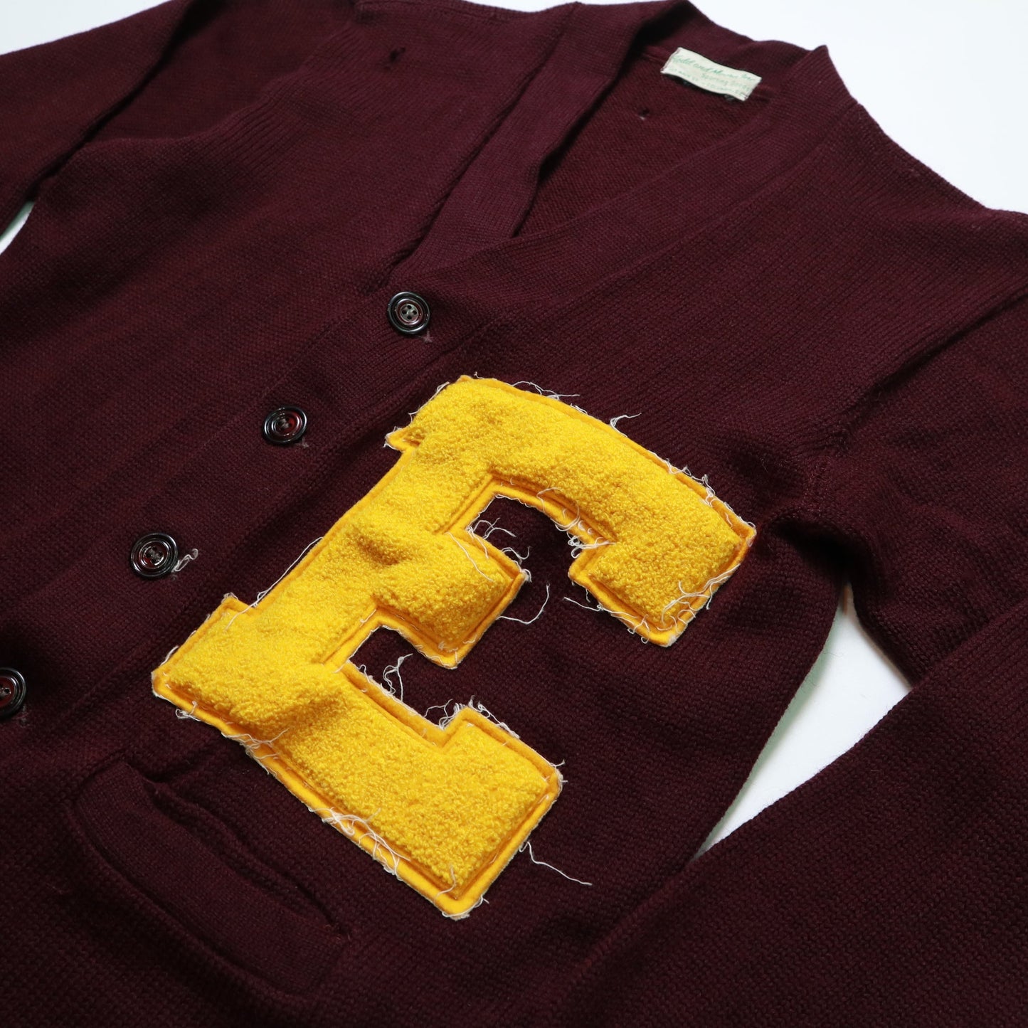 50 - 60s Wool Letterman Sweater "E”Patch Cardigan - 富士鳥古著