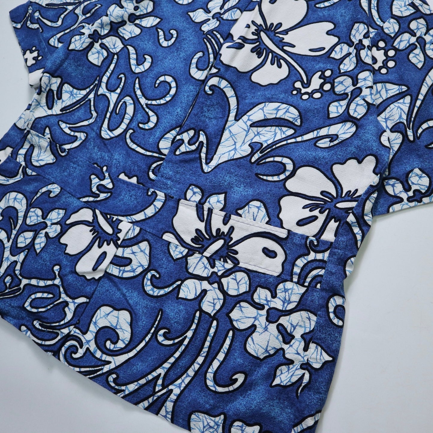 60-70s Barkcloth 夏威夷製 Haleaka Fashions 藍底印花夏威夷襯衫 - 富士鳥古著