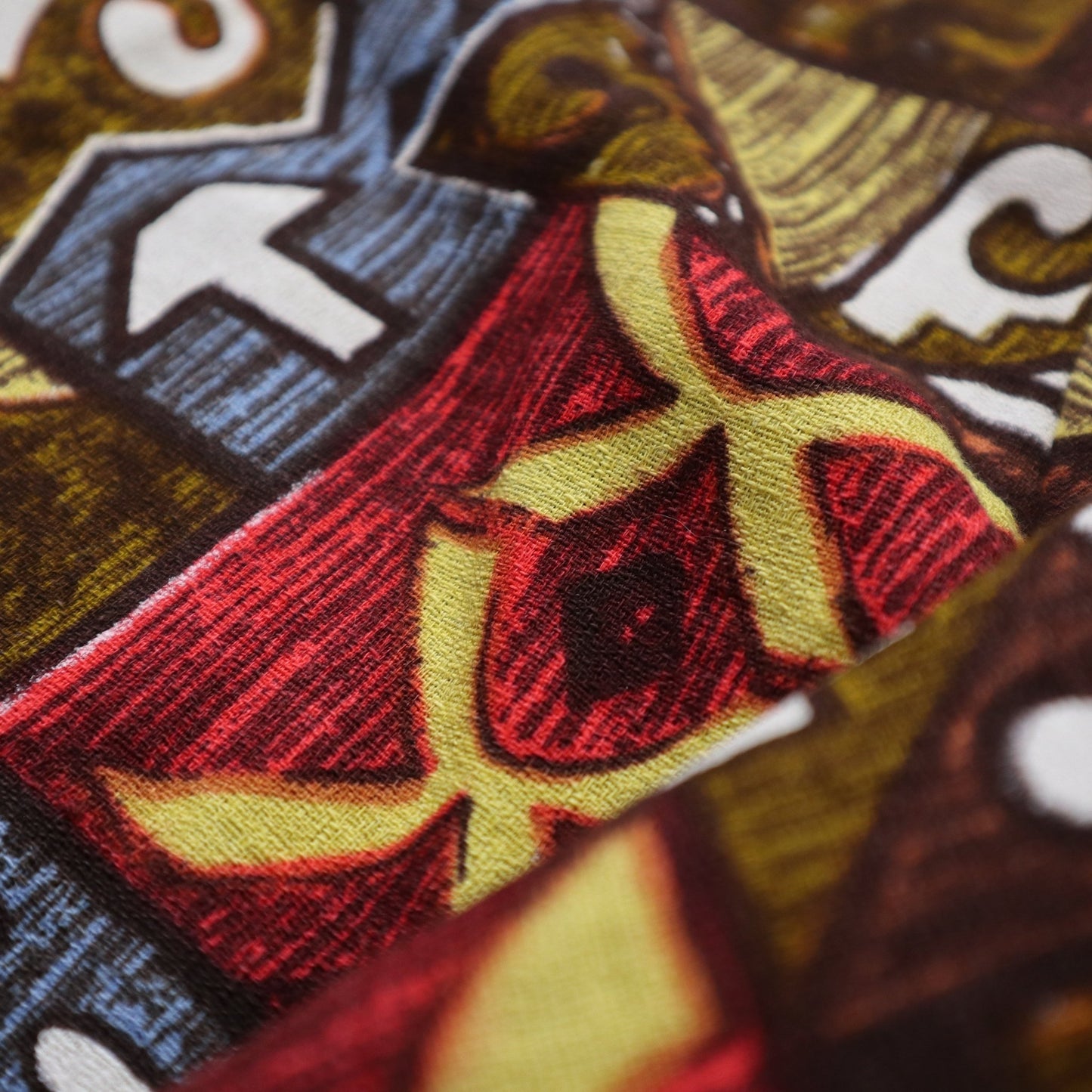 60 - 70s 手工製 棕色樹皮棉幾何圖騰 夏威夷V領套頭上衣 - 富士鳥古著