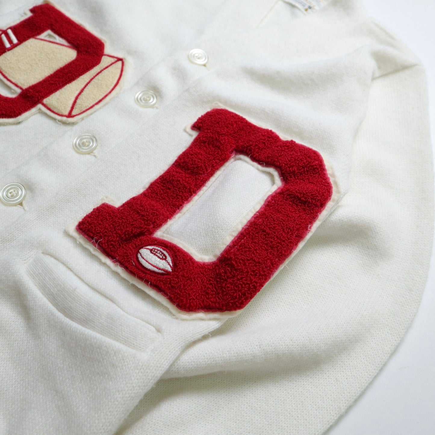 60s 70s Sand Knit 白色美式足球校園針織衫 Letterman Sweater - 富士鳥古著