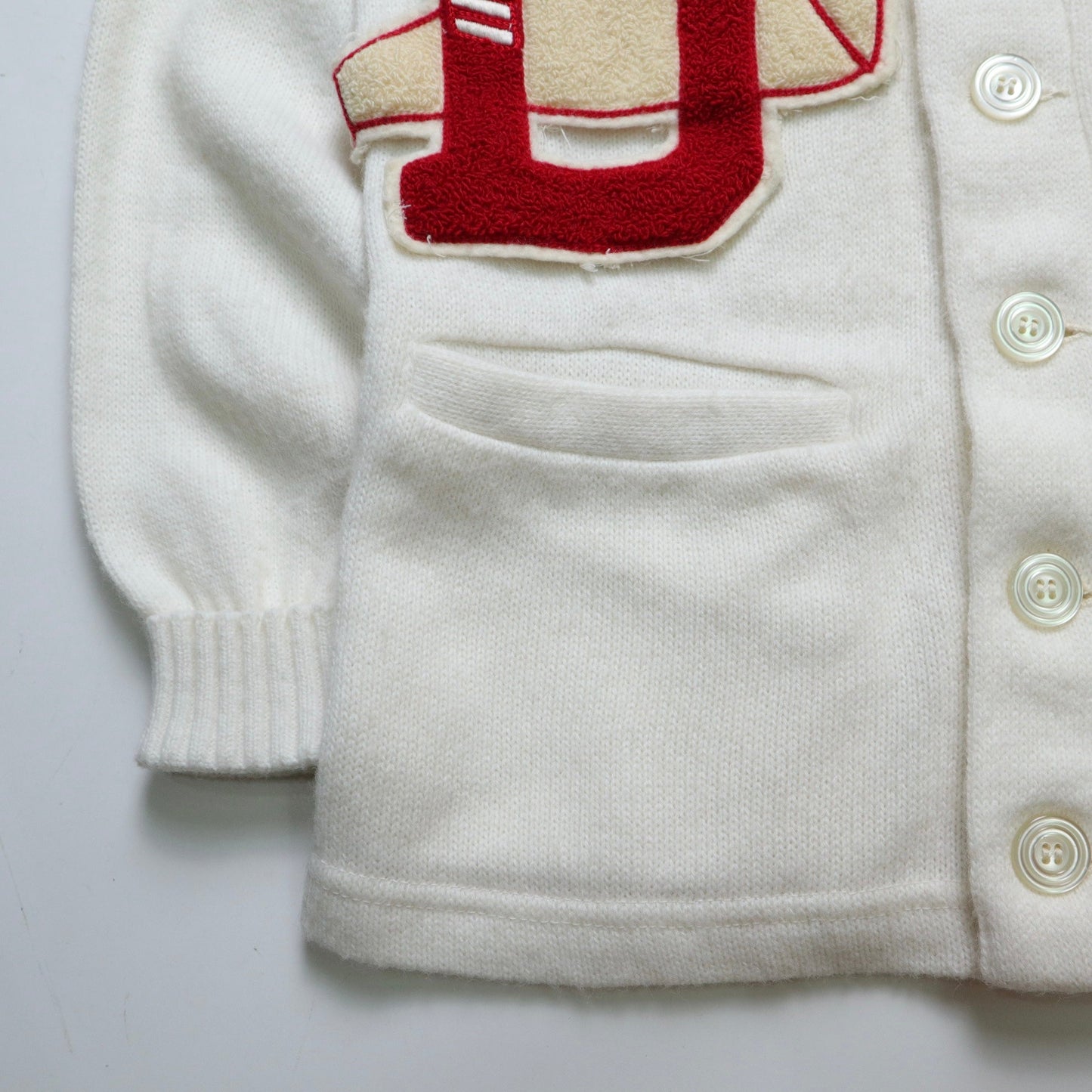 60s 70s Sand Knit 白色美式足球校園針織衫 Letterman Sweater - 富士鳥古著