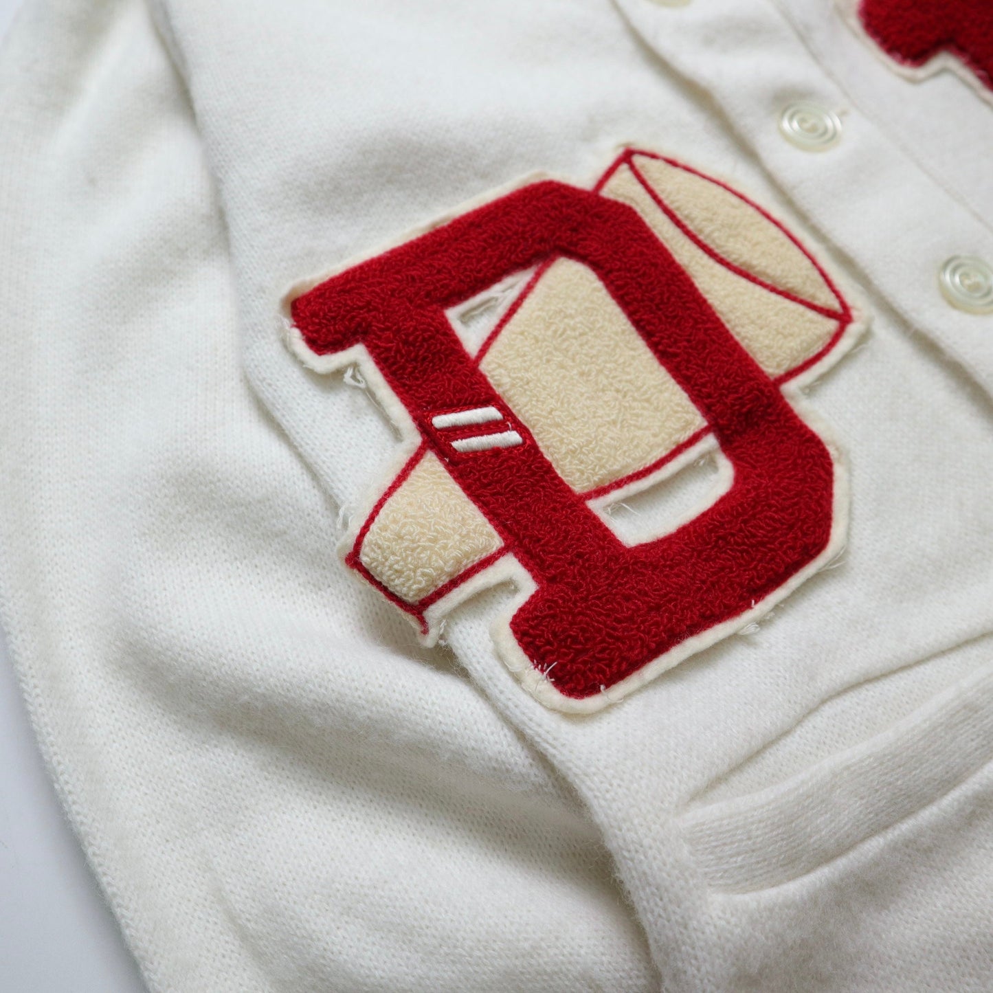 60s 70s Sand Knit 白色美式足球校園針織衫 Letterman Sweater - 富士鳥古著