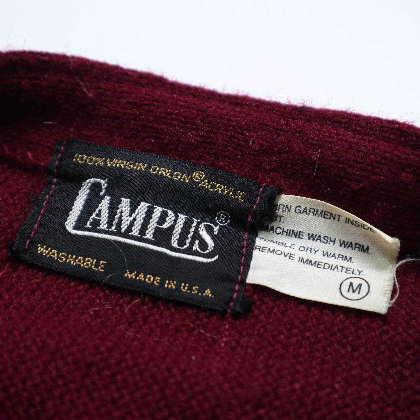 60s Campus 美國製 酒紅色細格紋針織衫 針織外套 - 富士鳥古著
