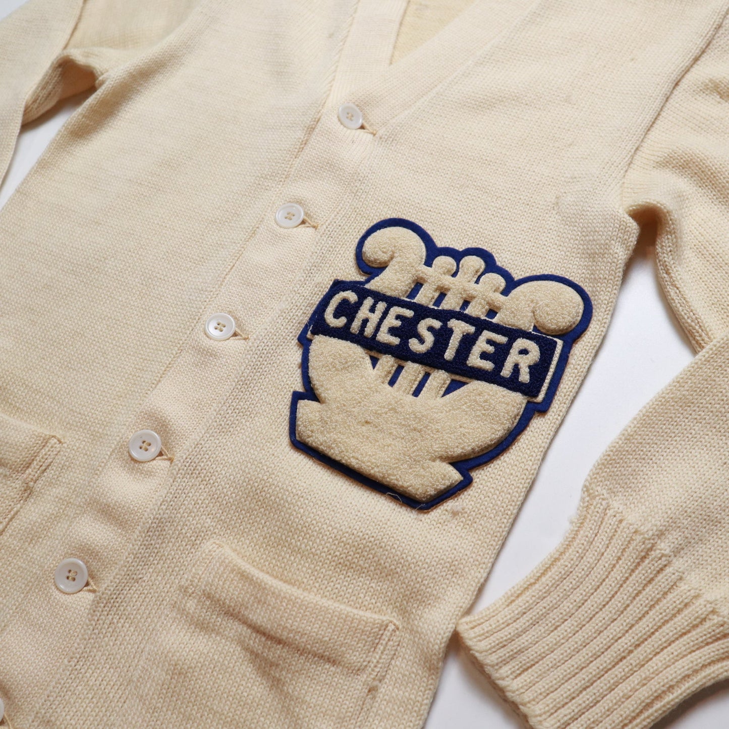 60's Letterman Sweater 米色羊毛針針織衫 Cardigan 校園針織衫 - 富士鳥古著