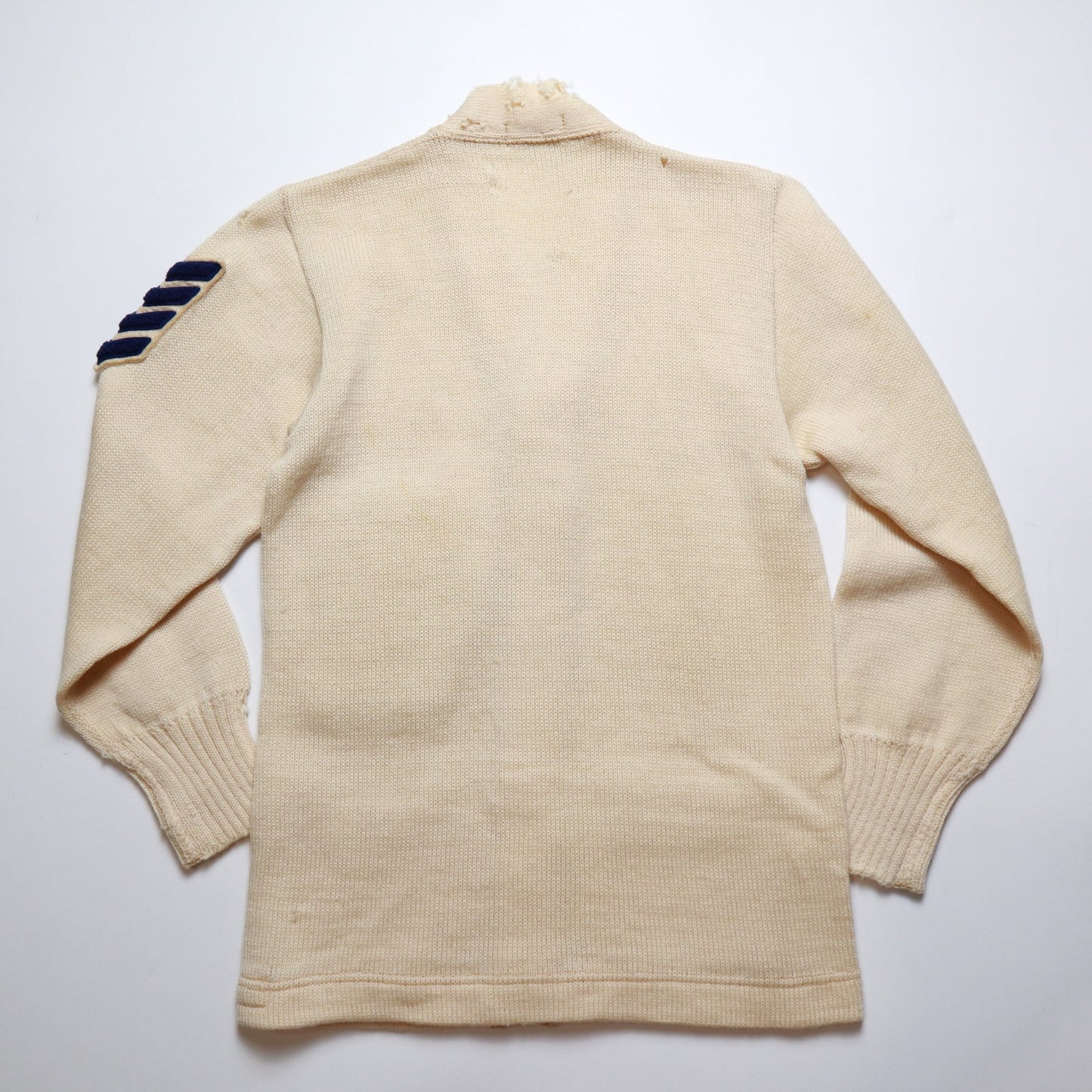 60's Letterman Sweater 米色羊毛針針織衫 Cardigan 校園針織衫 - 富士鳥古著