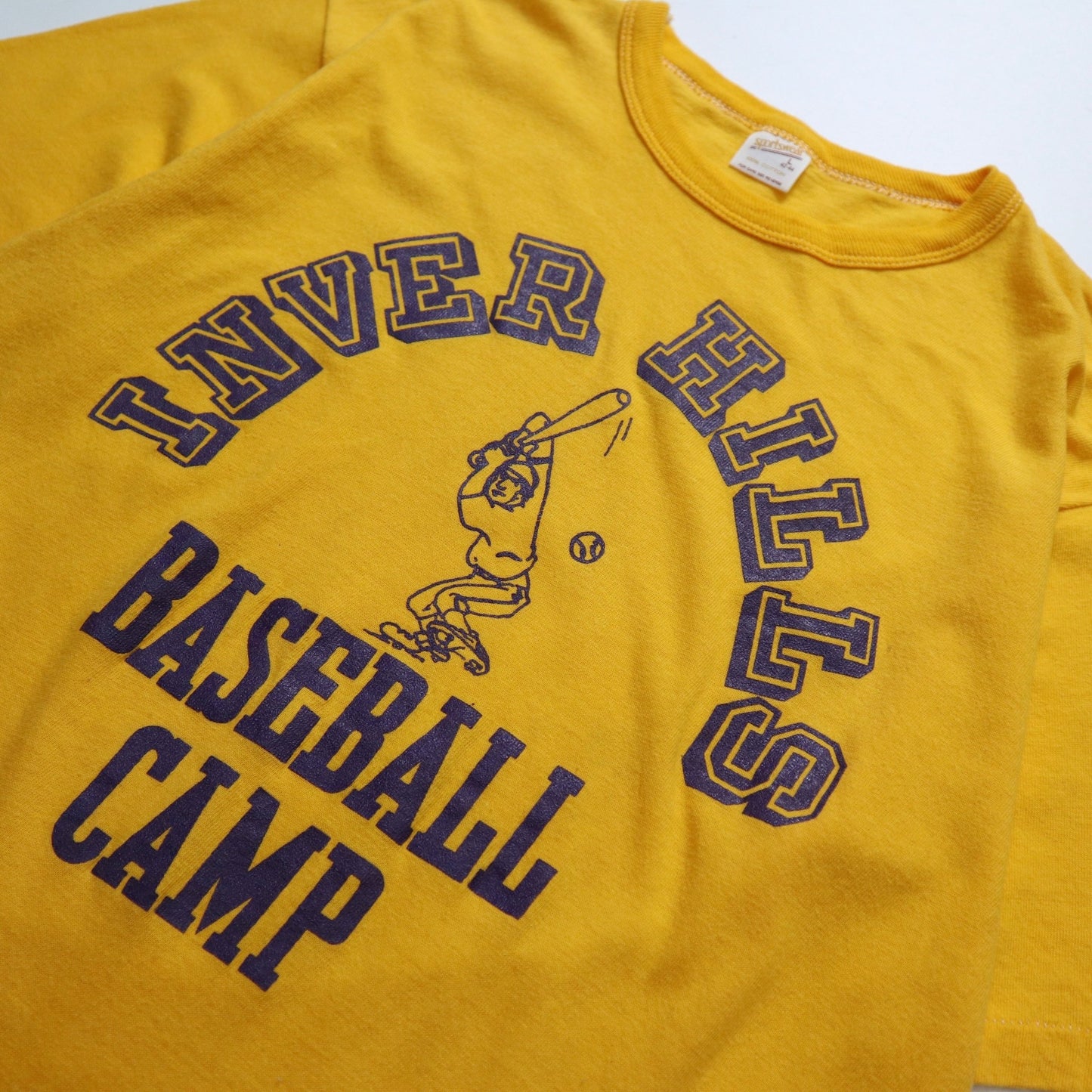 70 - 80s 美國製 Sportswear 棒球訓練營黃色膠印tee - 富士鳥古著