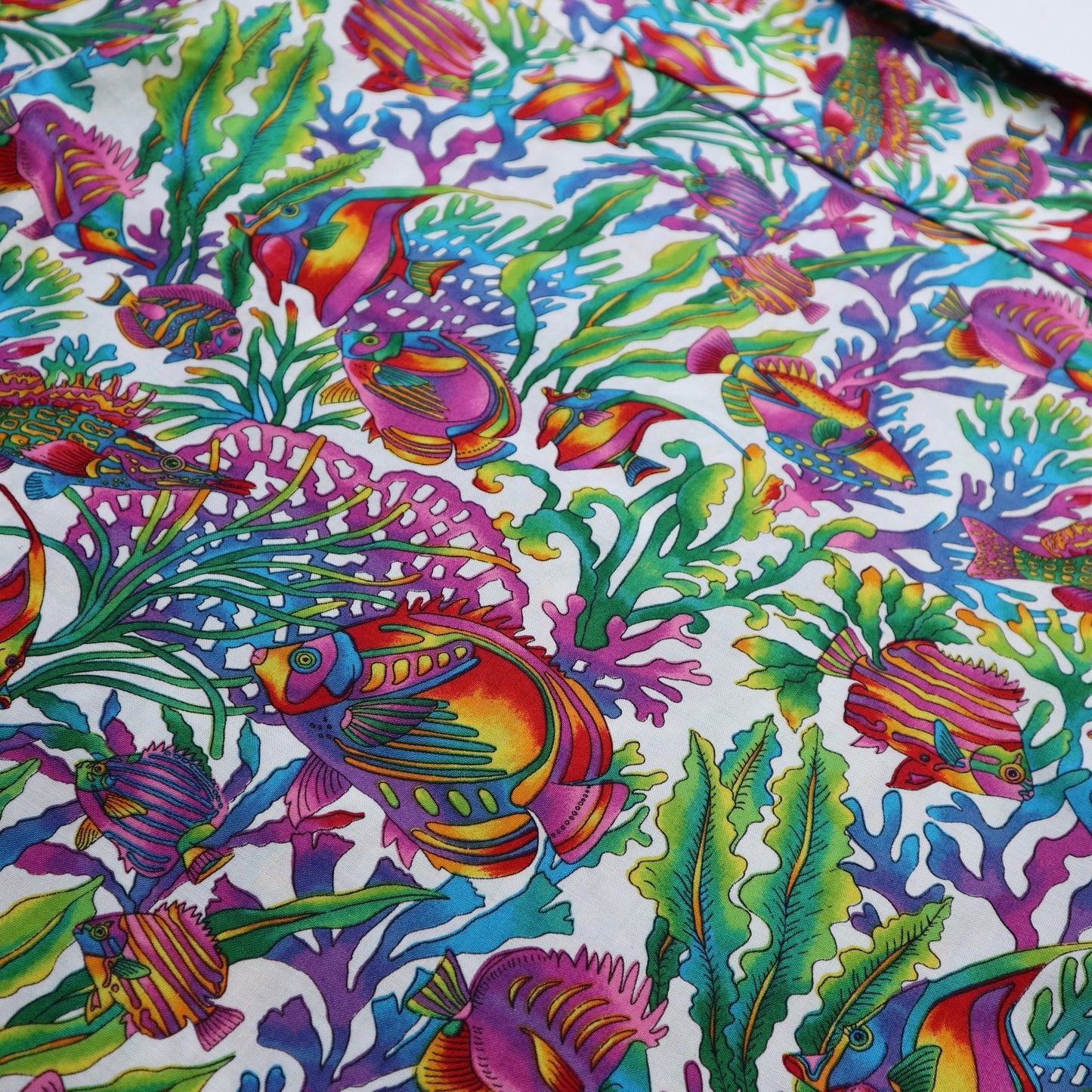 70s 美國製 熱帶魚圖騰夏威夷襯衫 - 富士鳥古著