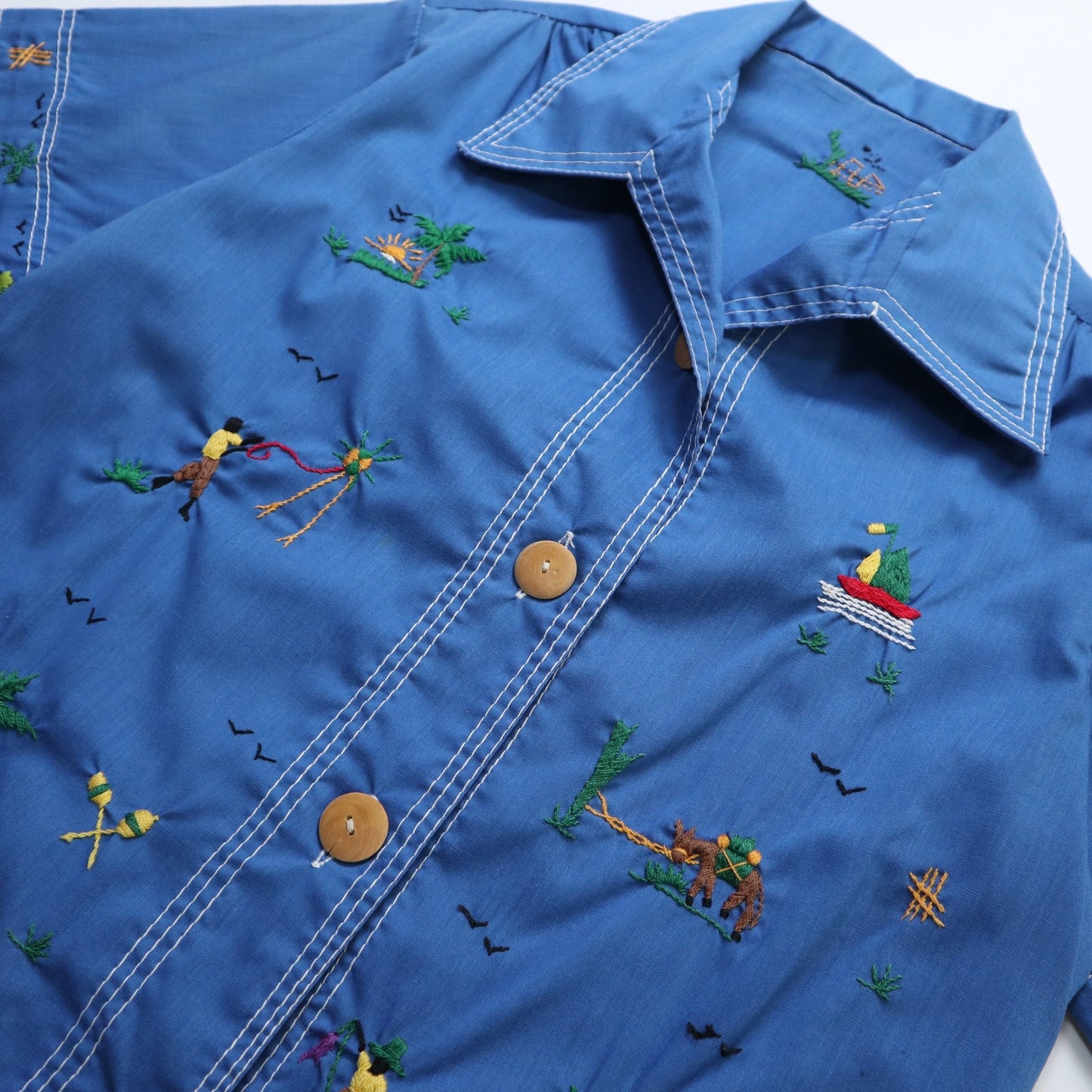 70s Caribbean Souvenir 加勒比海手工刺繡紀念襯衫 - 富士鳥古著