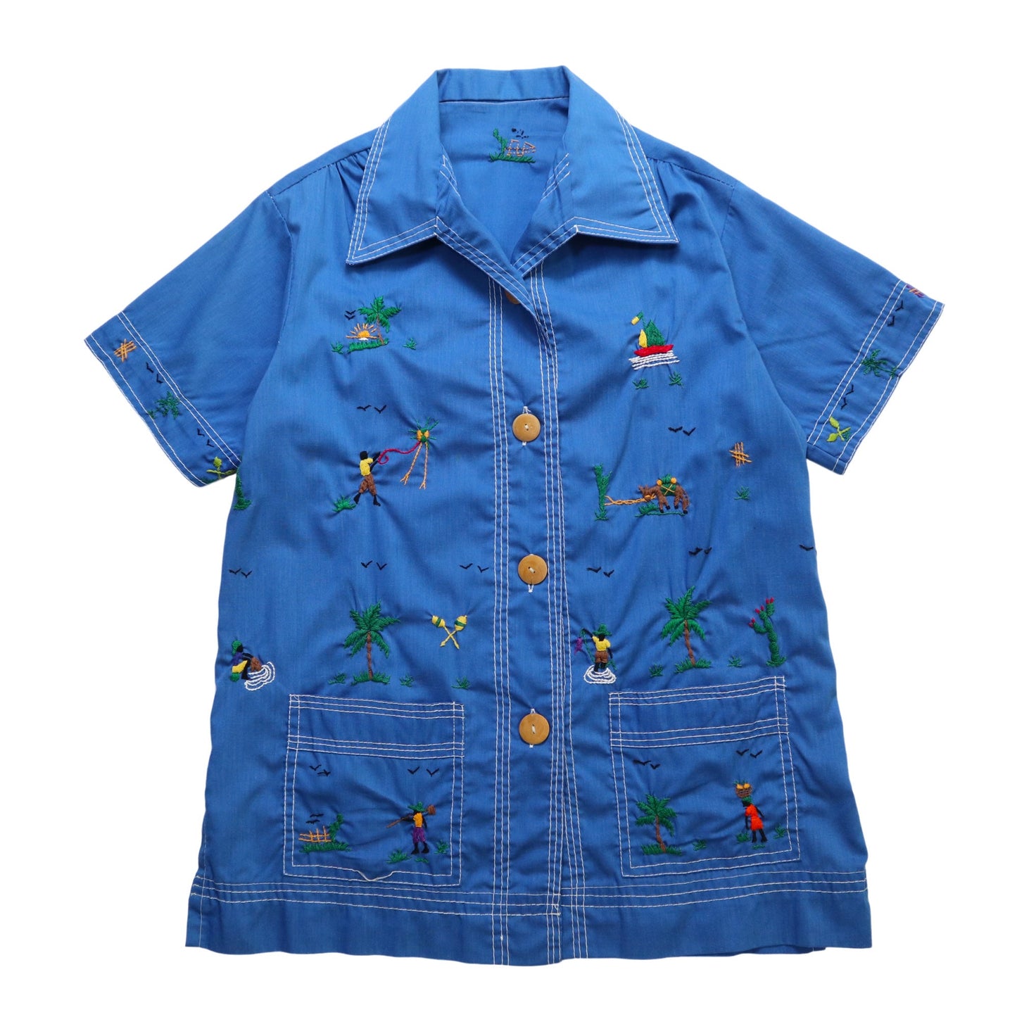 70s Caribbean Souvenir 加勒比海手工刺繡紀念襯衫 - 富士鳥古著