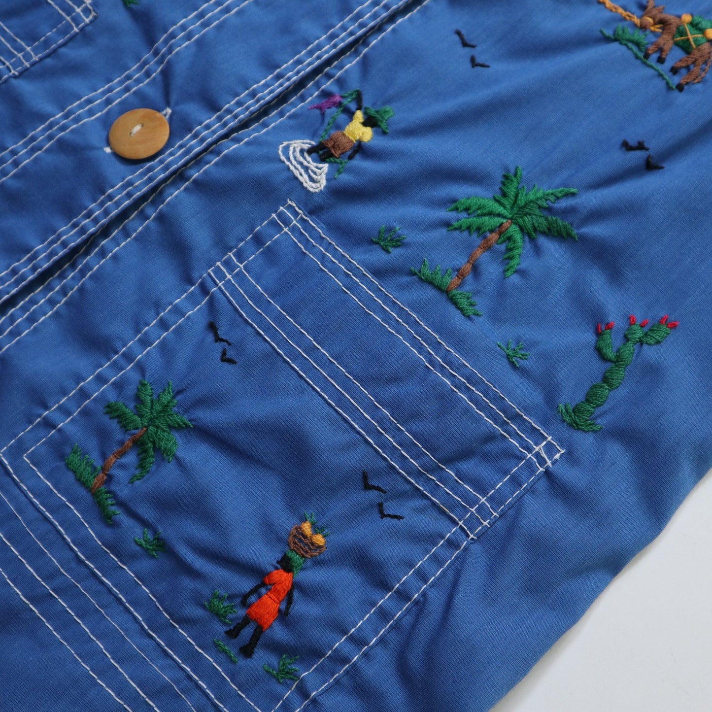 70s Caribbean Souvenir 加勒比海手工刺繡紀念襯衫 - 富士鳥古著