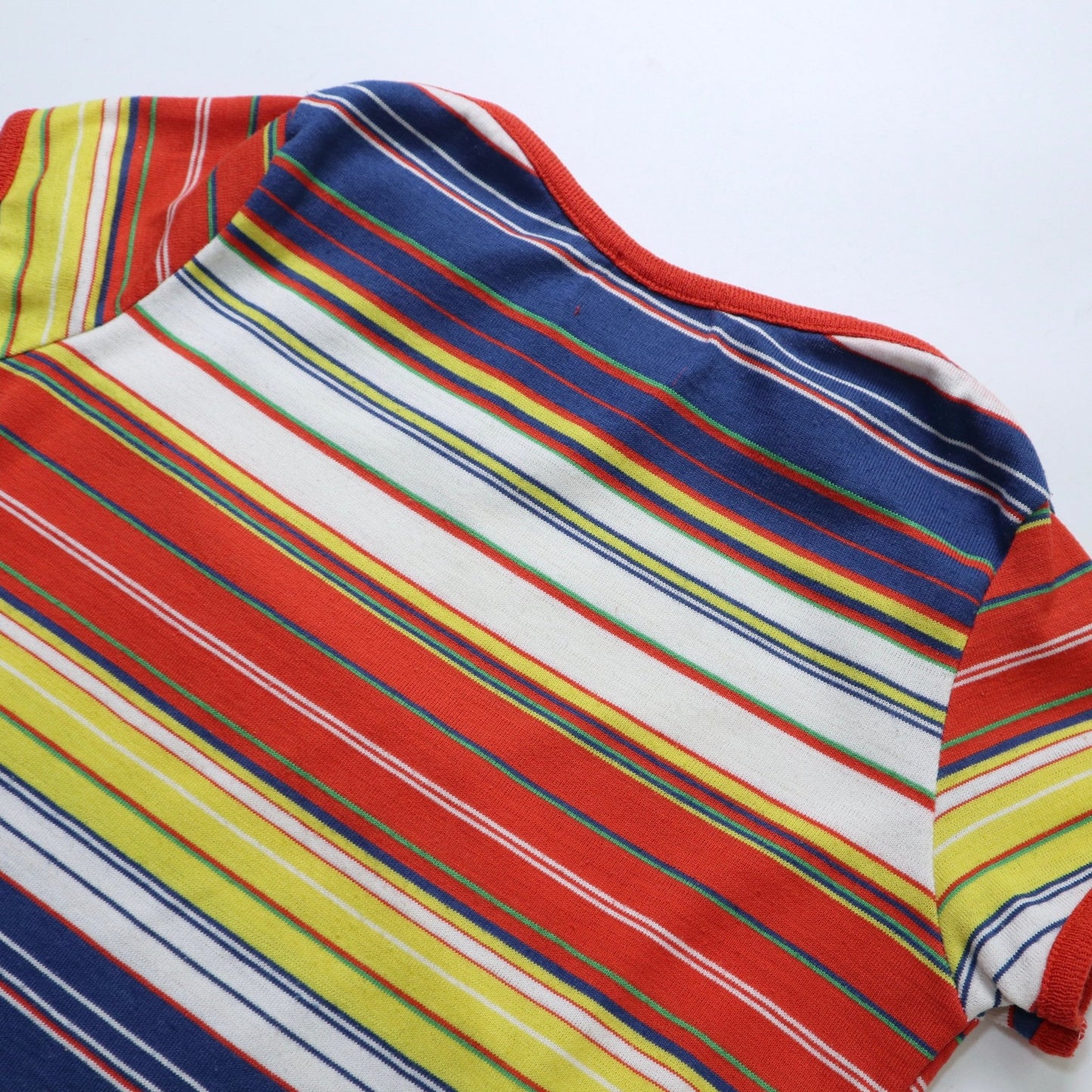 70s Health - Tex 船形領條紋短袖上衣 彈性面料 - 富士鳥古著