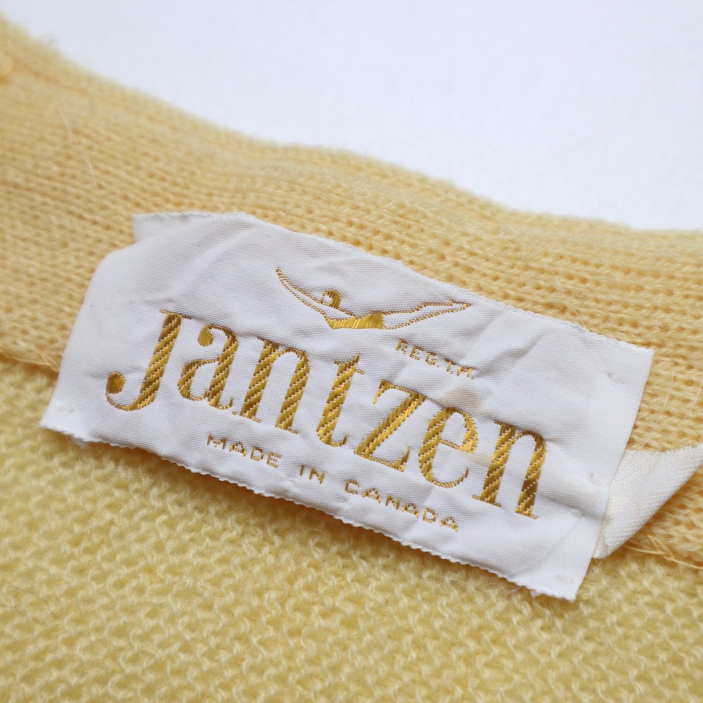 70s JANTZEN 加拿大製 鵝黃色素面針織衫 開襟外套 - 富士鳥古著