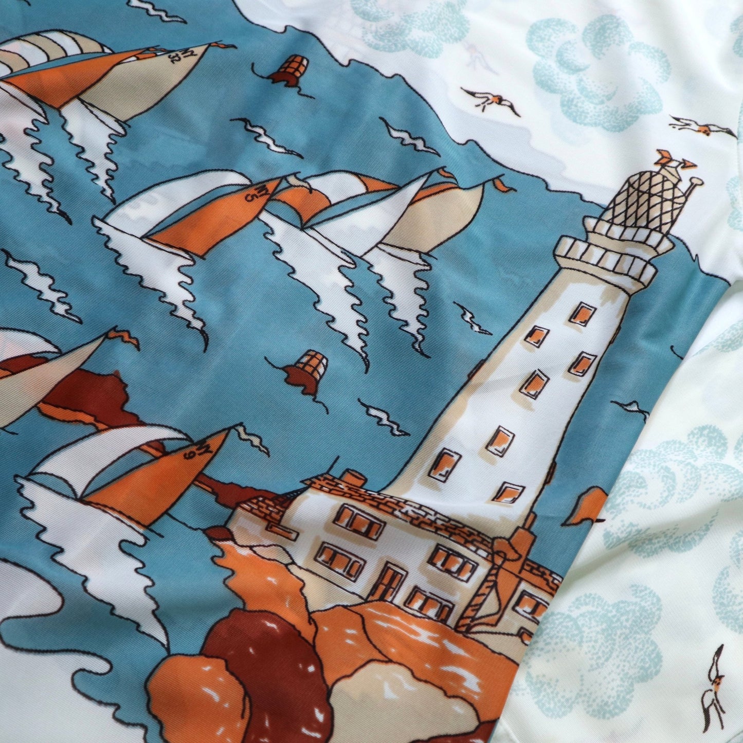 70s Jordan Christopher 帆船與燈塔印花尖領襯衫 - 富士鳥古著