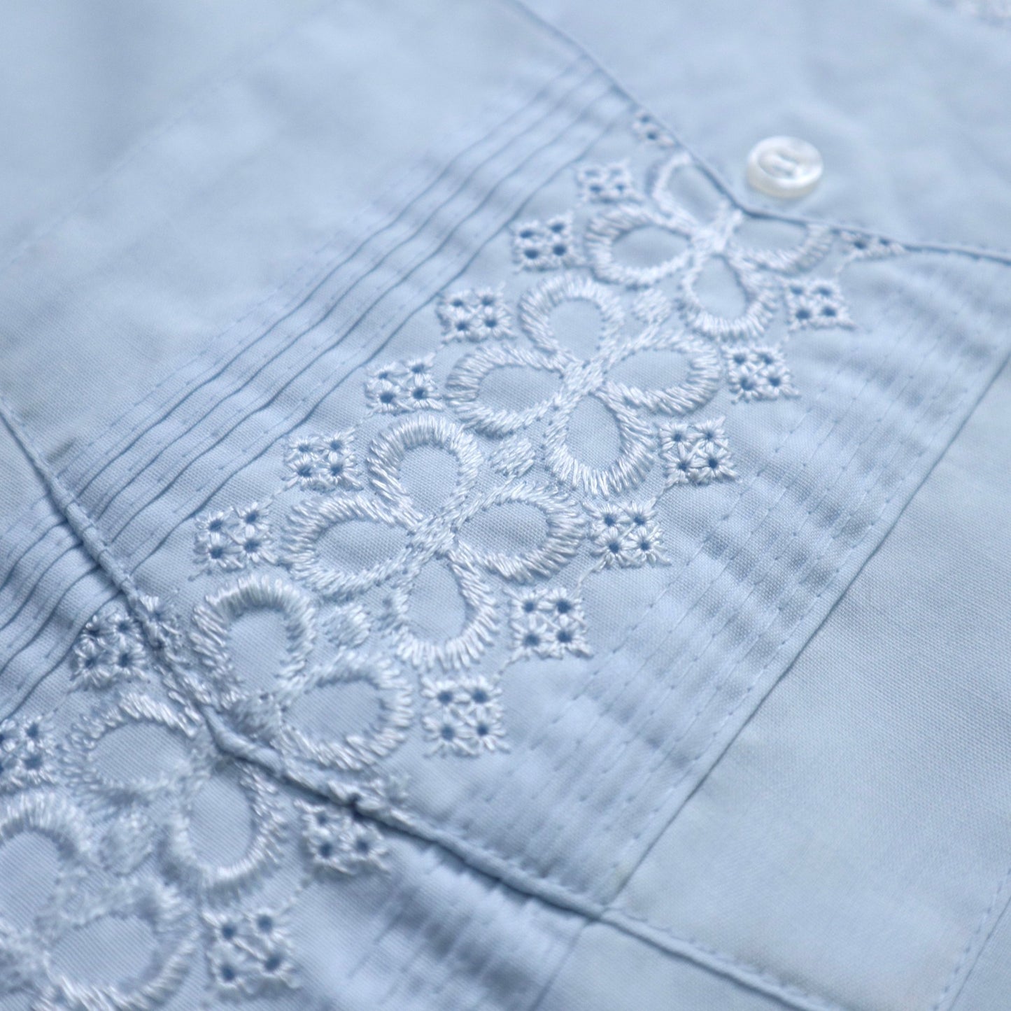 70s Romani 水藍色刺繡古巴襯衫 - 富士鳥古著