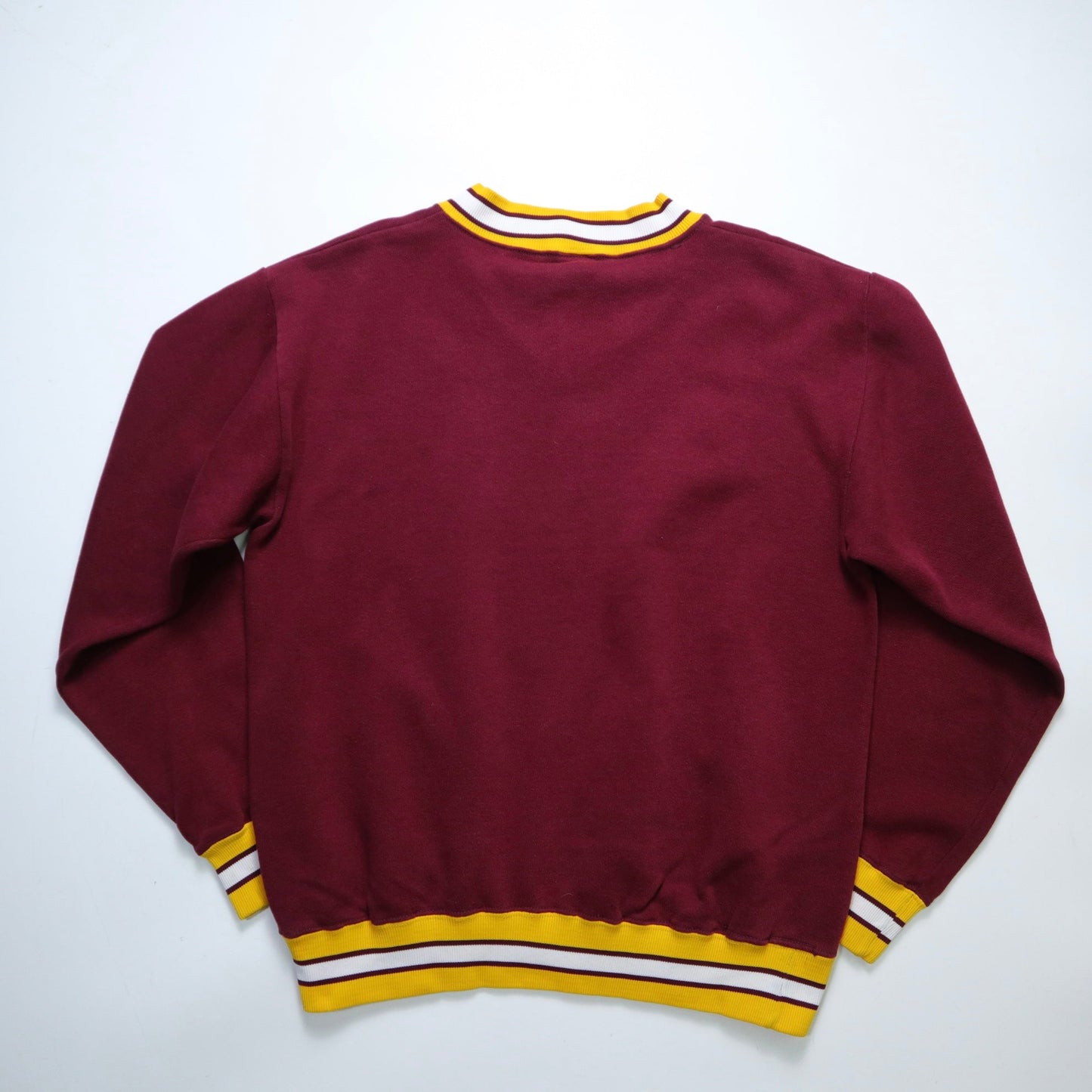 70s Russell Athletic 酒紅色螺紋V領衛衣 大學T - 富士鳥古著