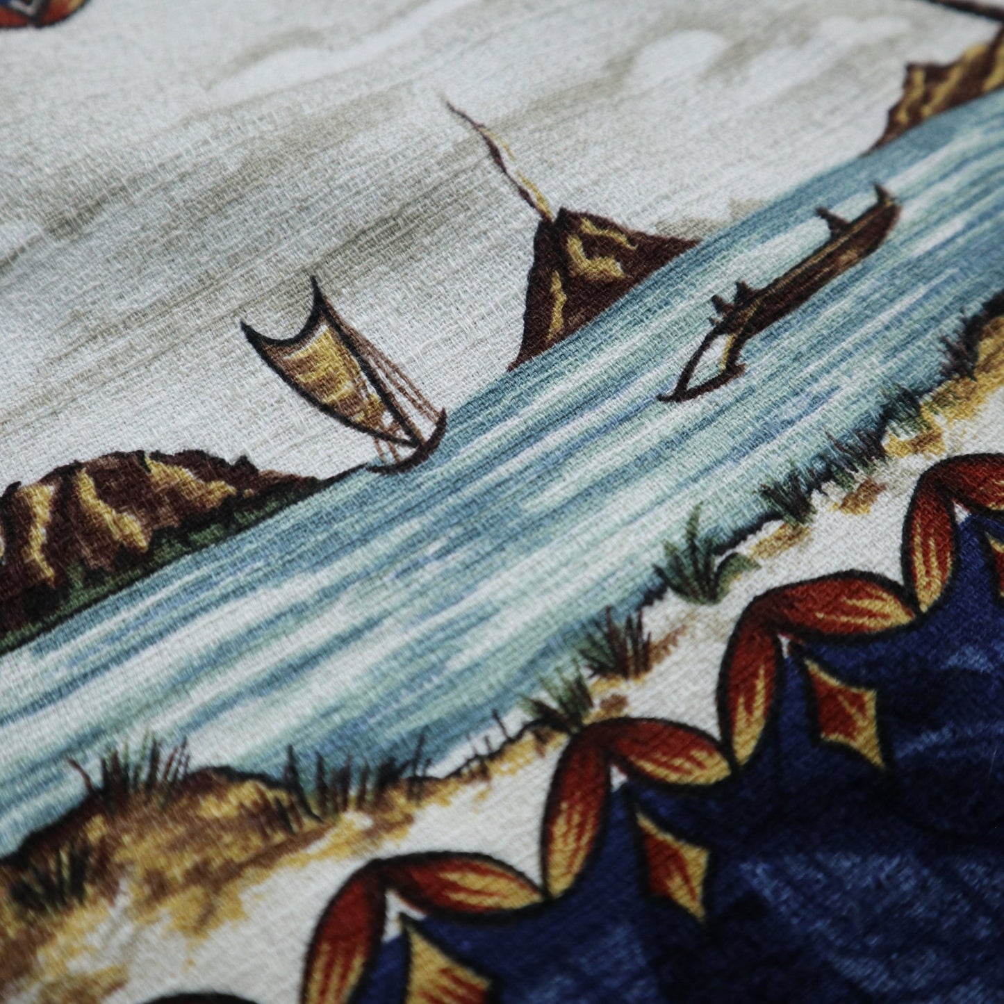 80s RJC 夏威夷製 Barkcloth 椰子樹圖騰 夏威夷襯衫 - 富士鳥古著