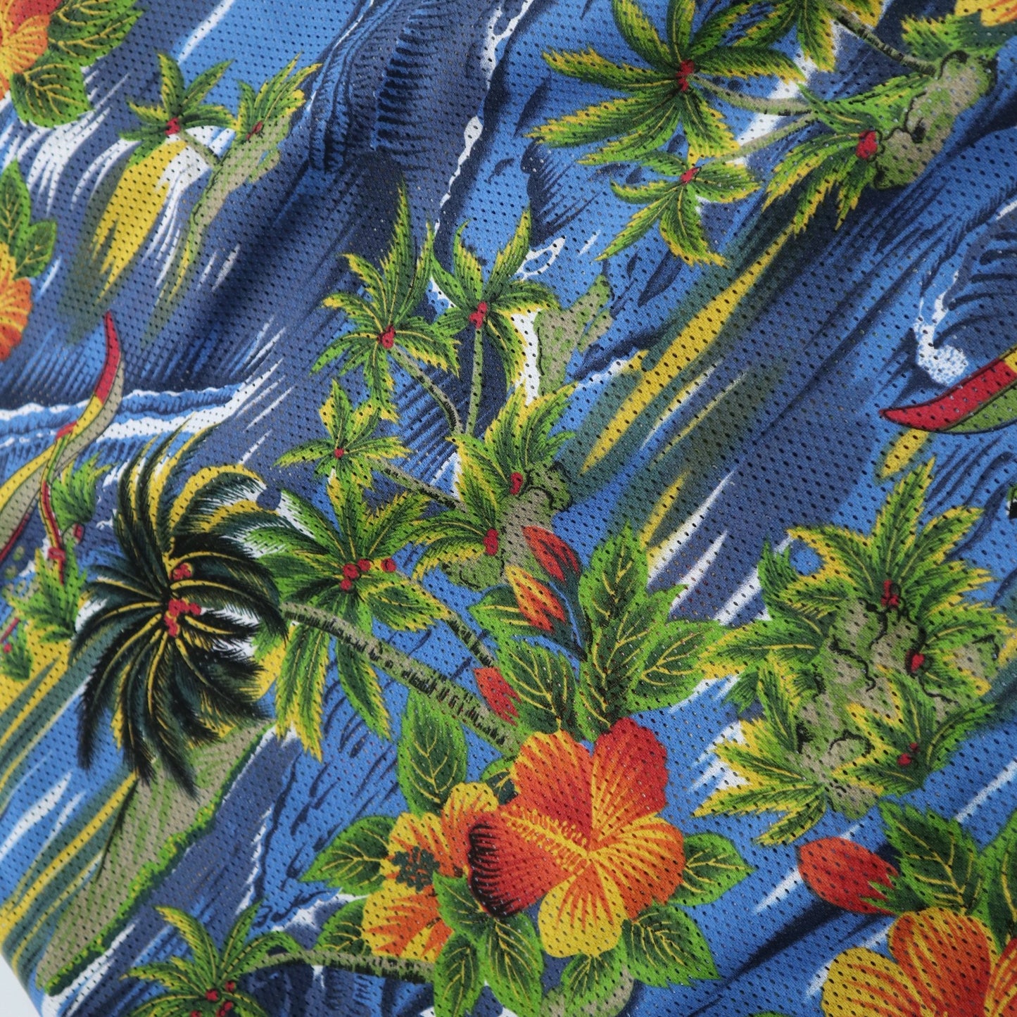 80s Zeppelin 美國製 扶桑花與椰子樹網洞襯衫 夏威夷襯衫 - 富士鳥古著