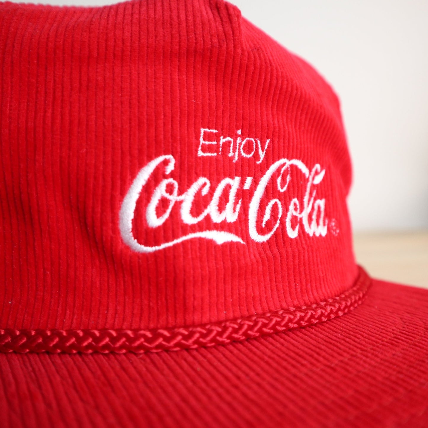 90s 台灣製 Coca Cola 紅色燈芯絨卡車司機帽 - 富士鳥古著