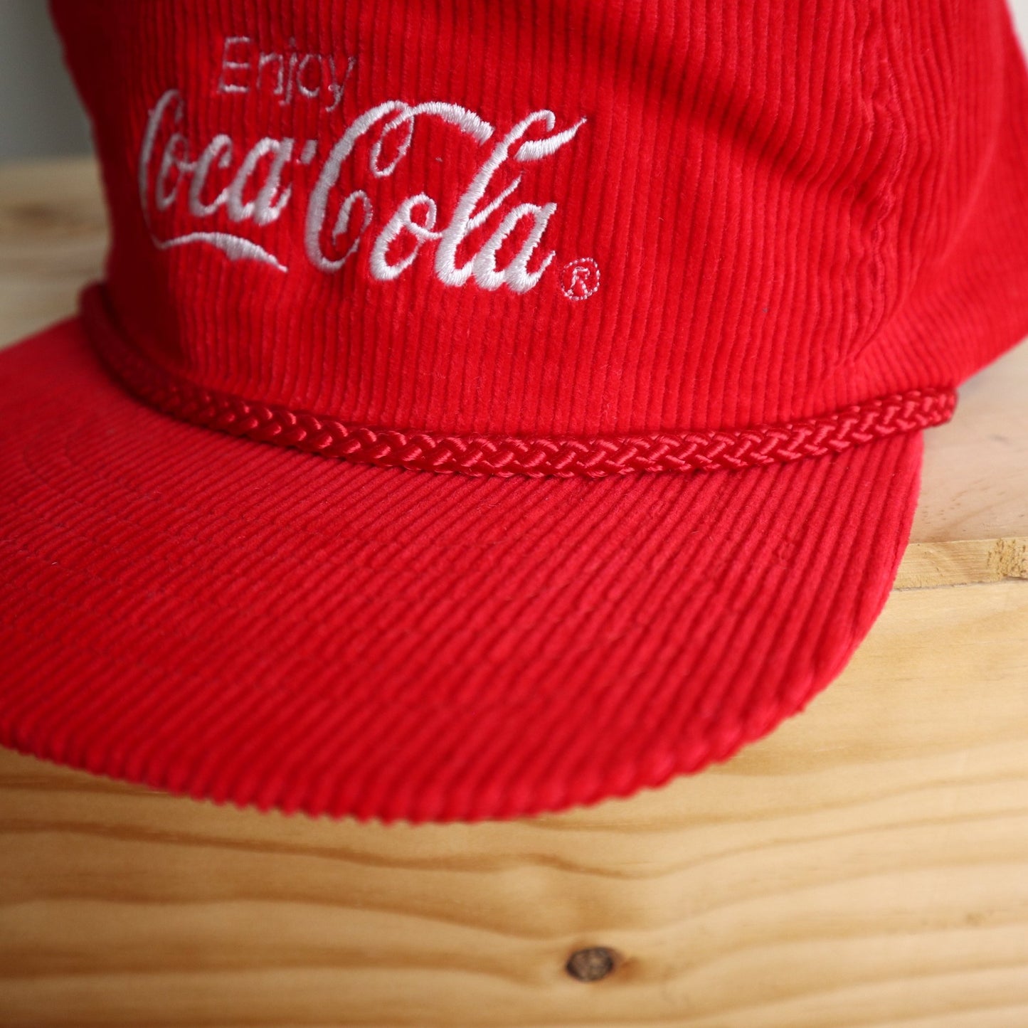 90s 台灣製 Coca Cola 紅色燈芯絨卡車司機帽 - 富士鳥古著