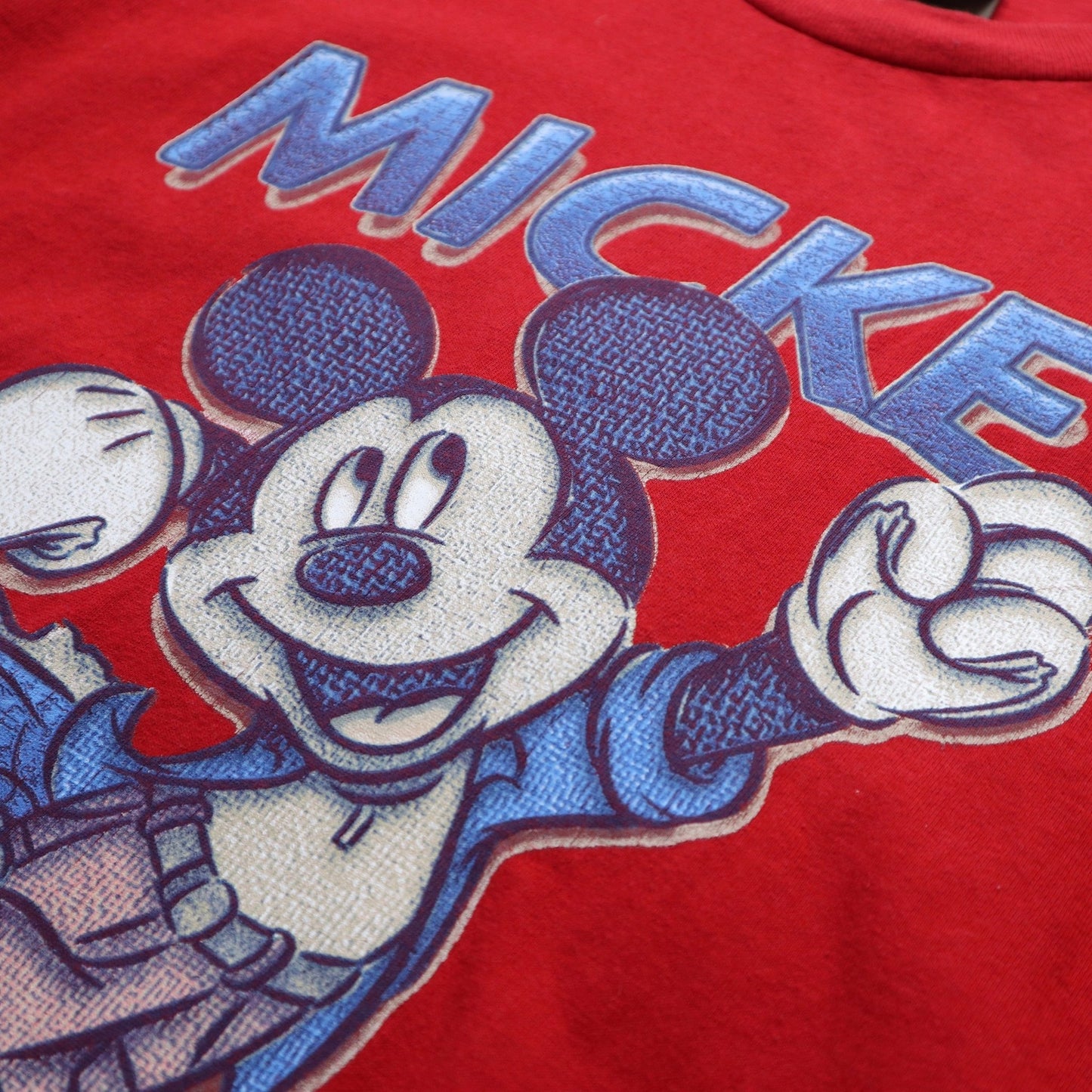 90s 美國製 Disney Mickey Mouse 紅色膠印tee - 富士鳥古著