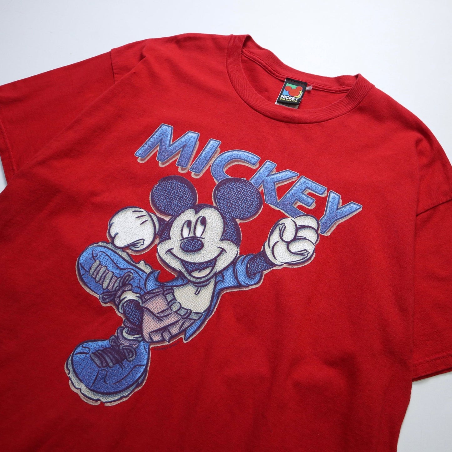 90s 美國製 Disney Mickey Mouse 紅色膠印tee - 富士鳥古著