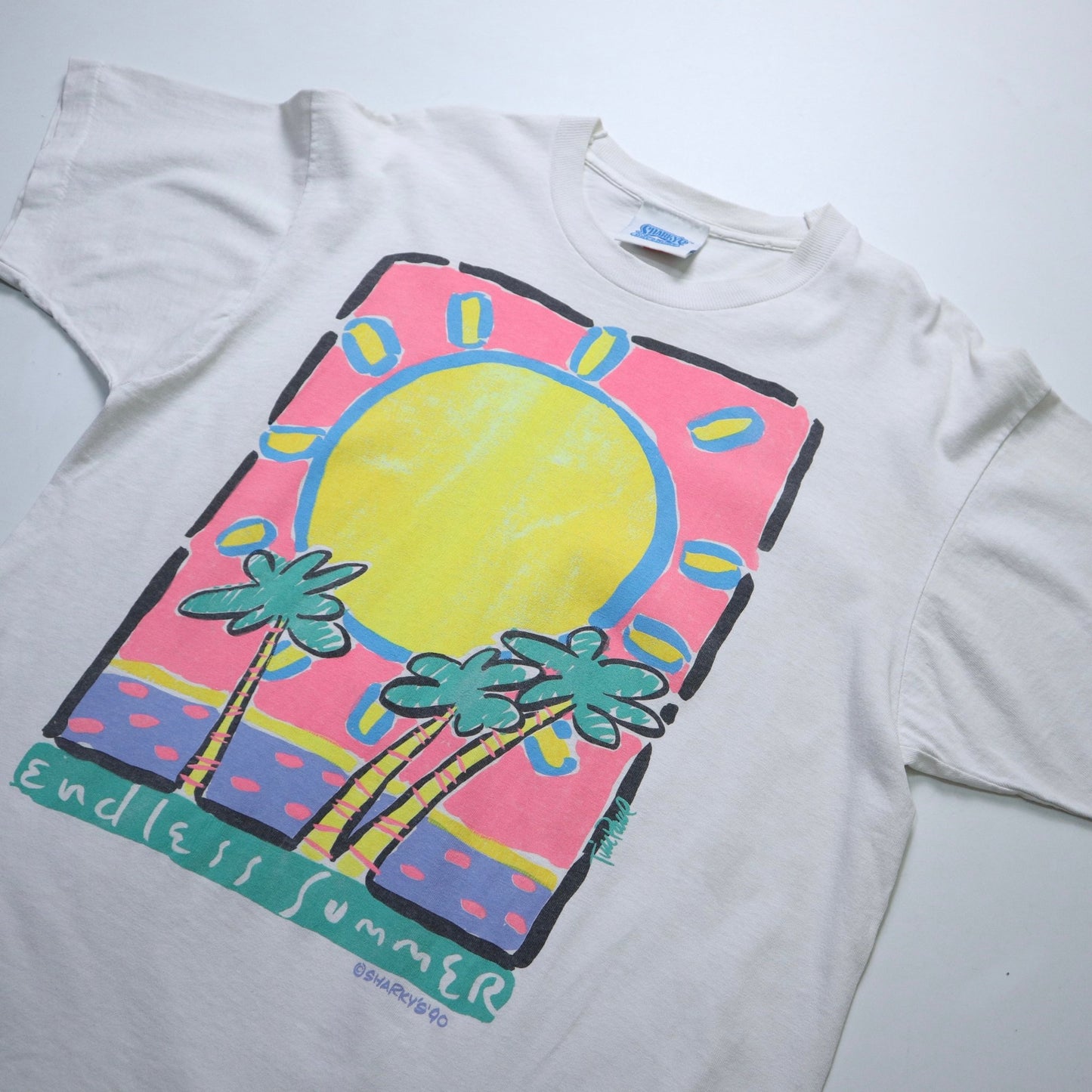 90s Fruit of the loom 美國製 無盡的夏日手繪太陽tee - 富士鳥古著