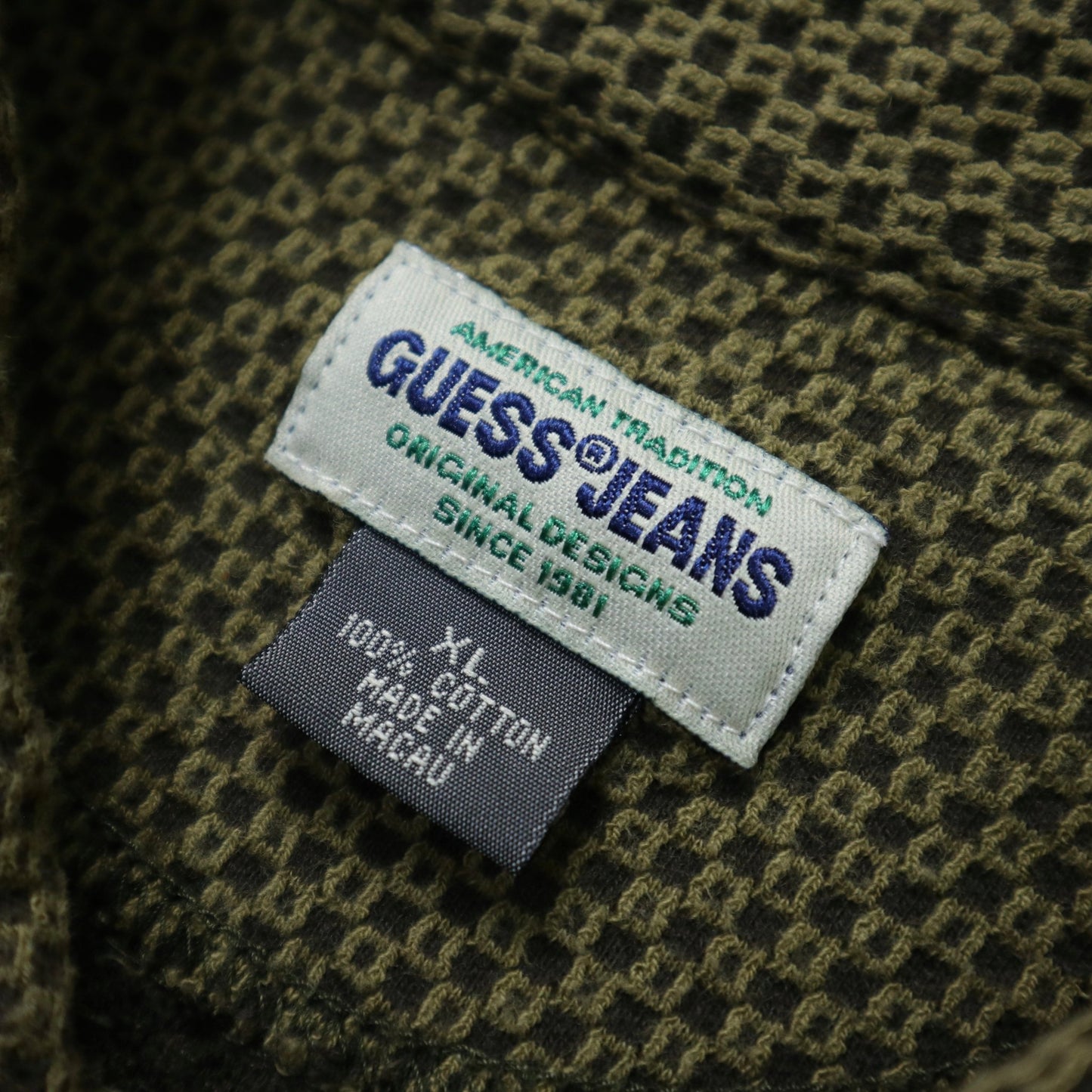 90s Guess Jeans 橄欖綠立體織紋Polo衫 - 富士鳥古著