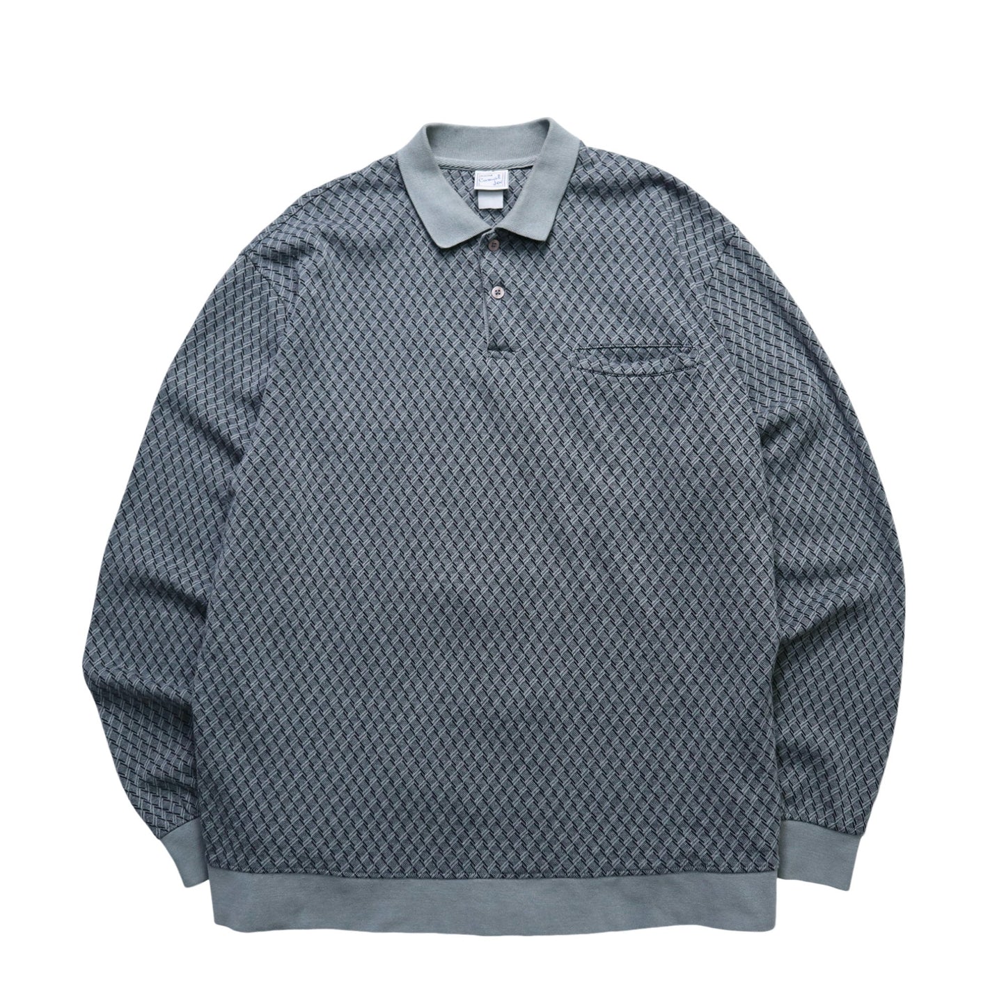 90s Haband Casual Joe 灰色幾何織紋長袖polo衫 休閒襯衫 - 富士鳥古著
