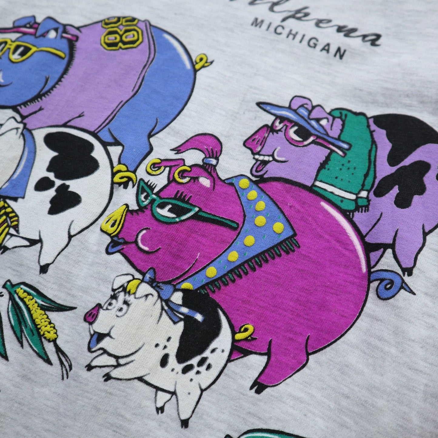 90s Hanes 美國製 密西根州Alpena卡通豬tee*庫存新品 - 富士鳥古著