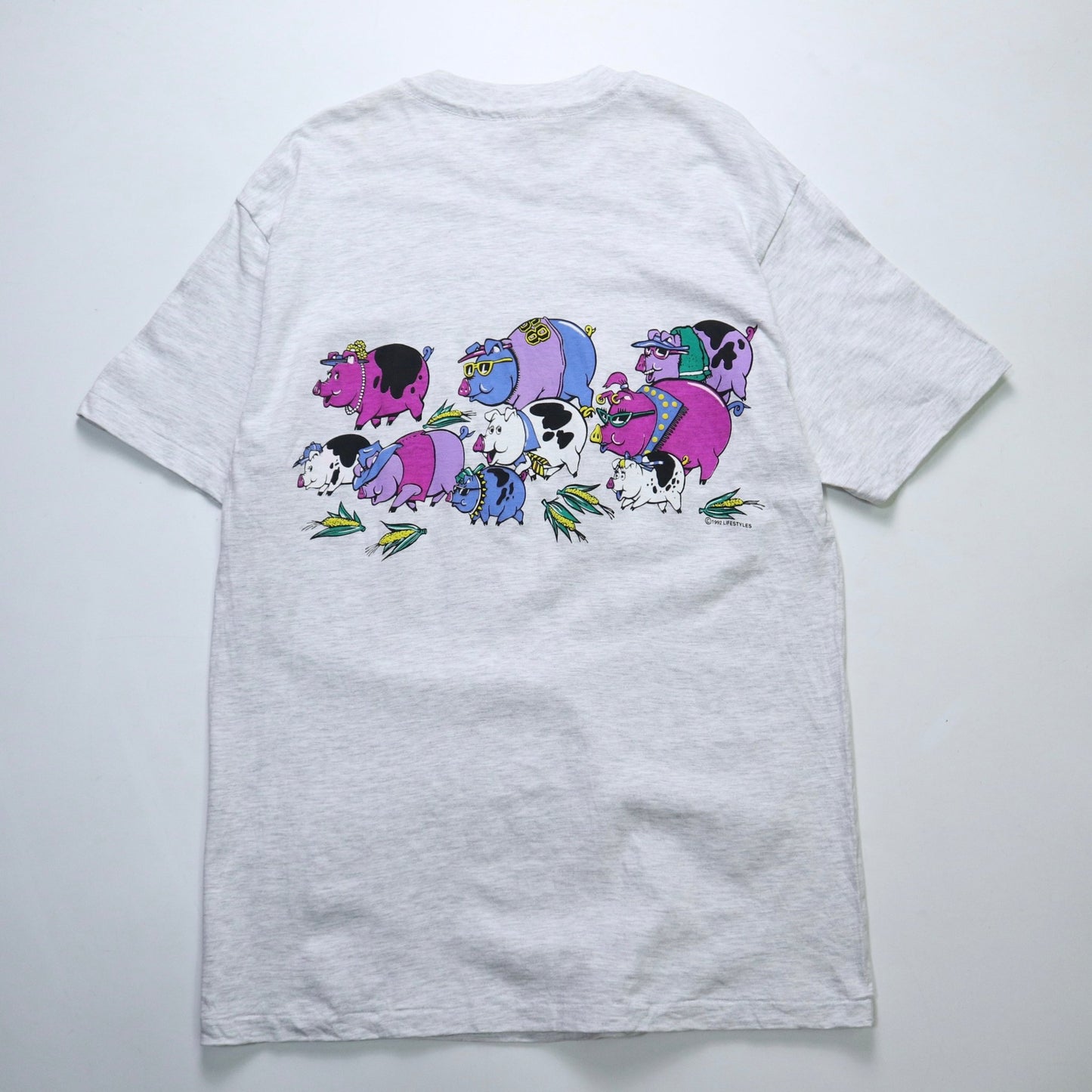 90s Hanes 美國製 密西根州Alpena卡通豬tee*庫存新品 - 富士鳥古著