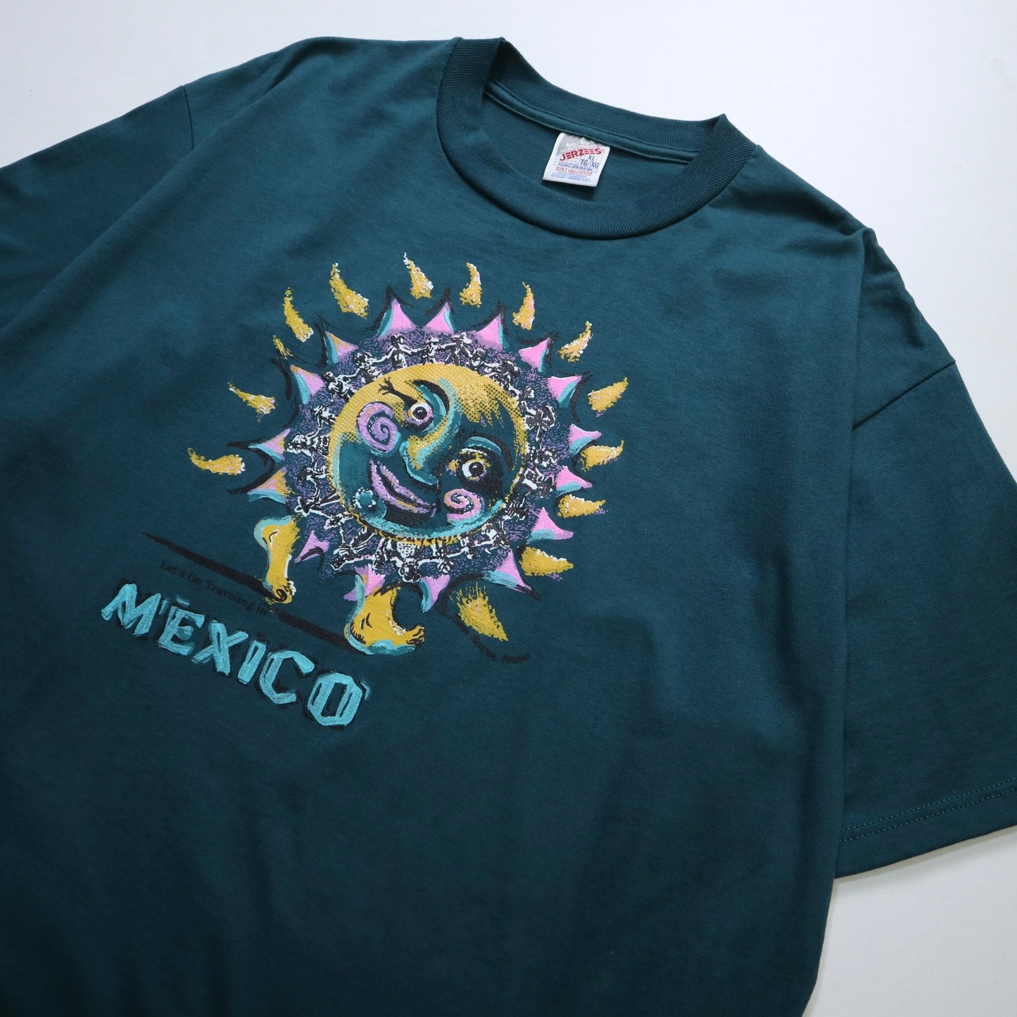 90s JERZEES 美國製 墨西哥旅行太陽圖騰紀念tee - 富士鳥古著