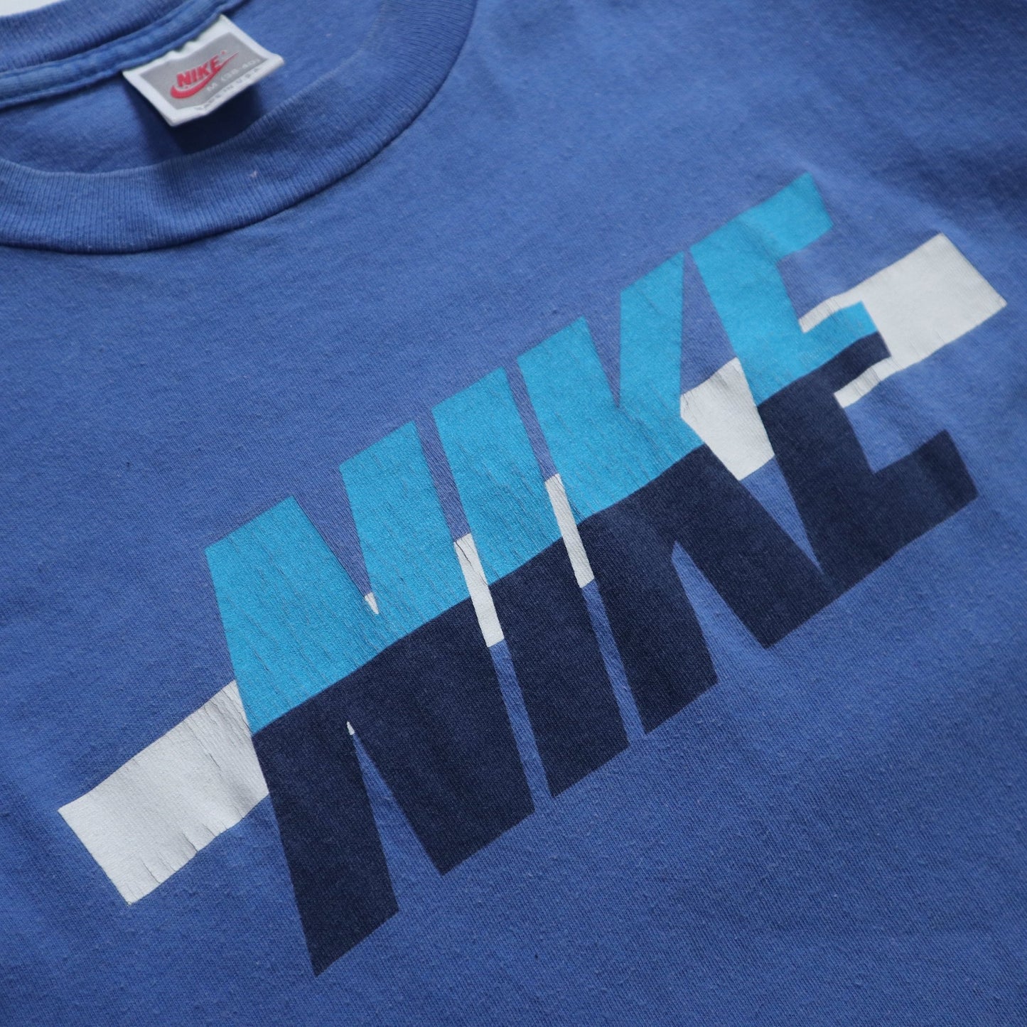 90s NIKE 美國製 藍底NIKE立體字體tee - 富士鳥古著