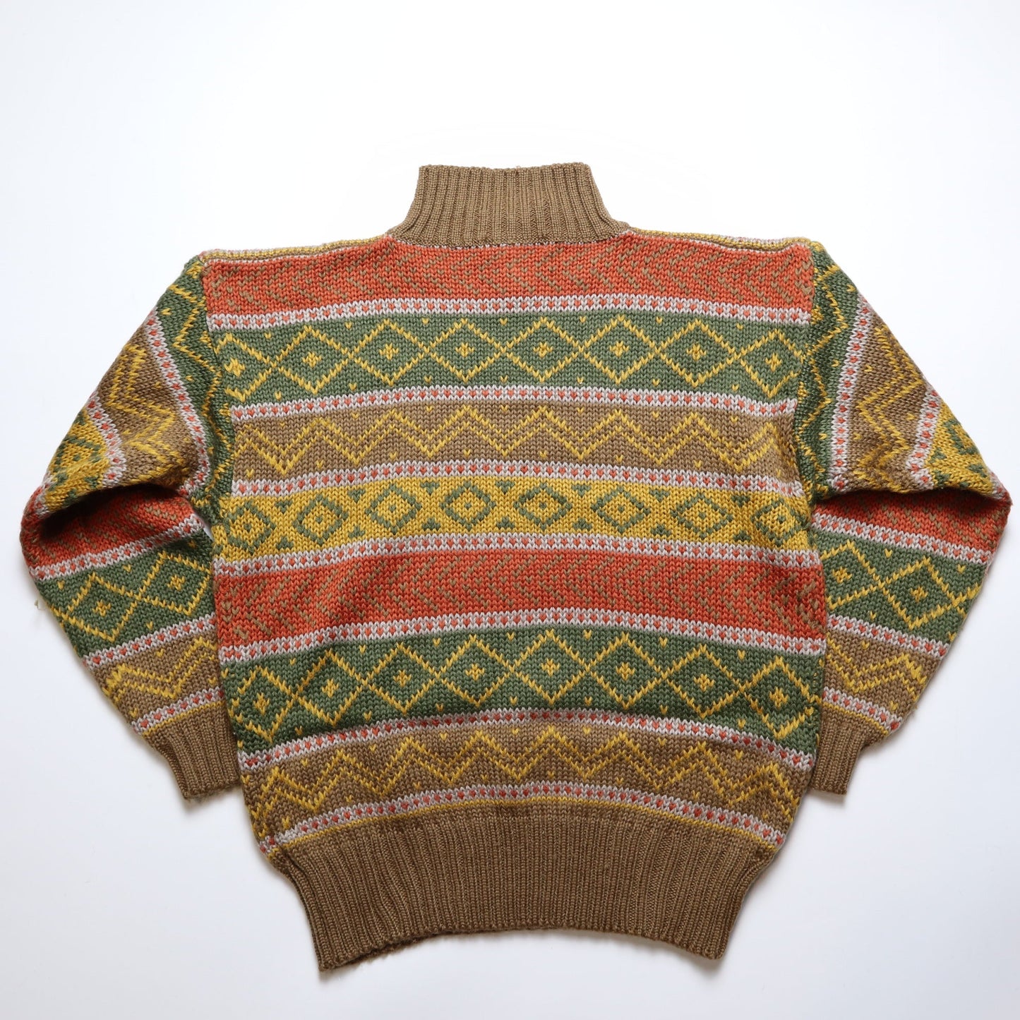 橘色幾何圖騰針織毛衣 - 富士鳥古著