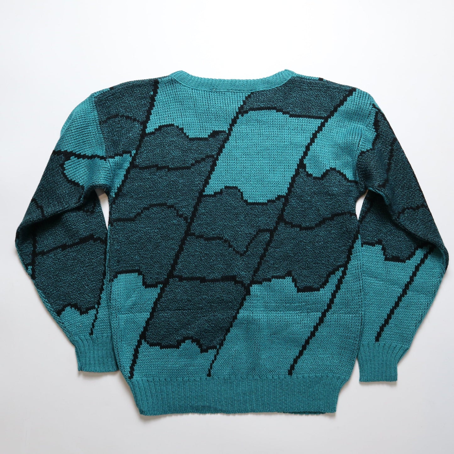 美國製 湖水綠圖騰針織毛衣 - 富士鳥古著