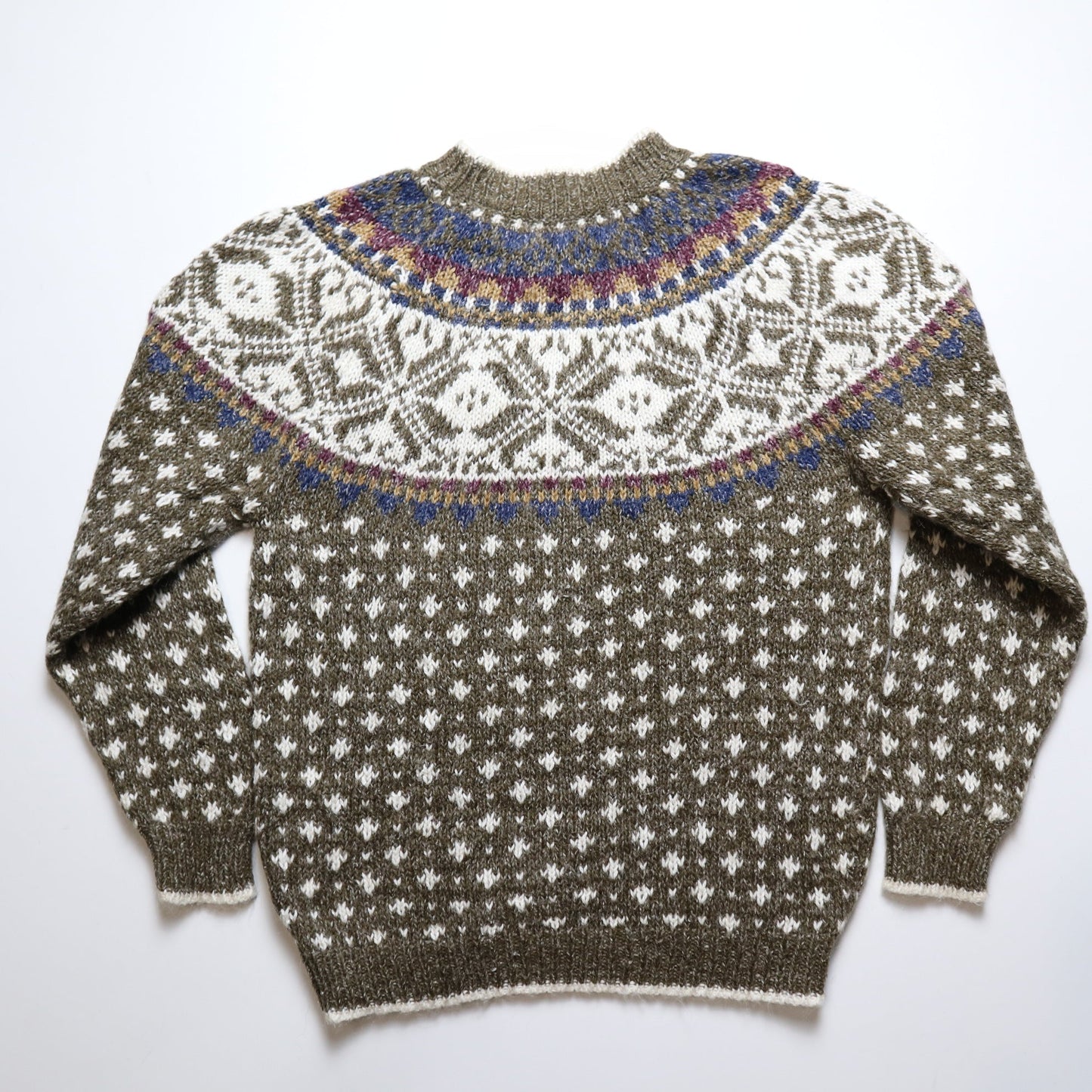 橄欖綠挪威 古著圖騰毛衣 - 富士鳥古著