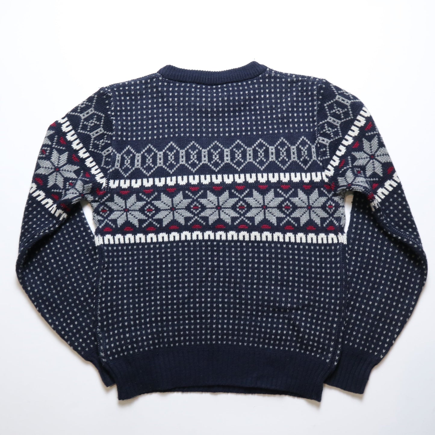 藏青色雪花圖騰圓領毛衣 - 富士鳥古著