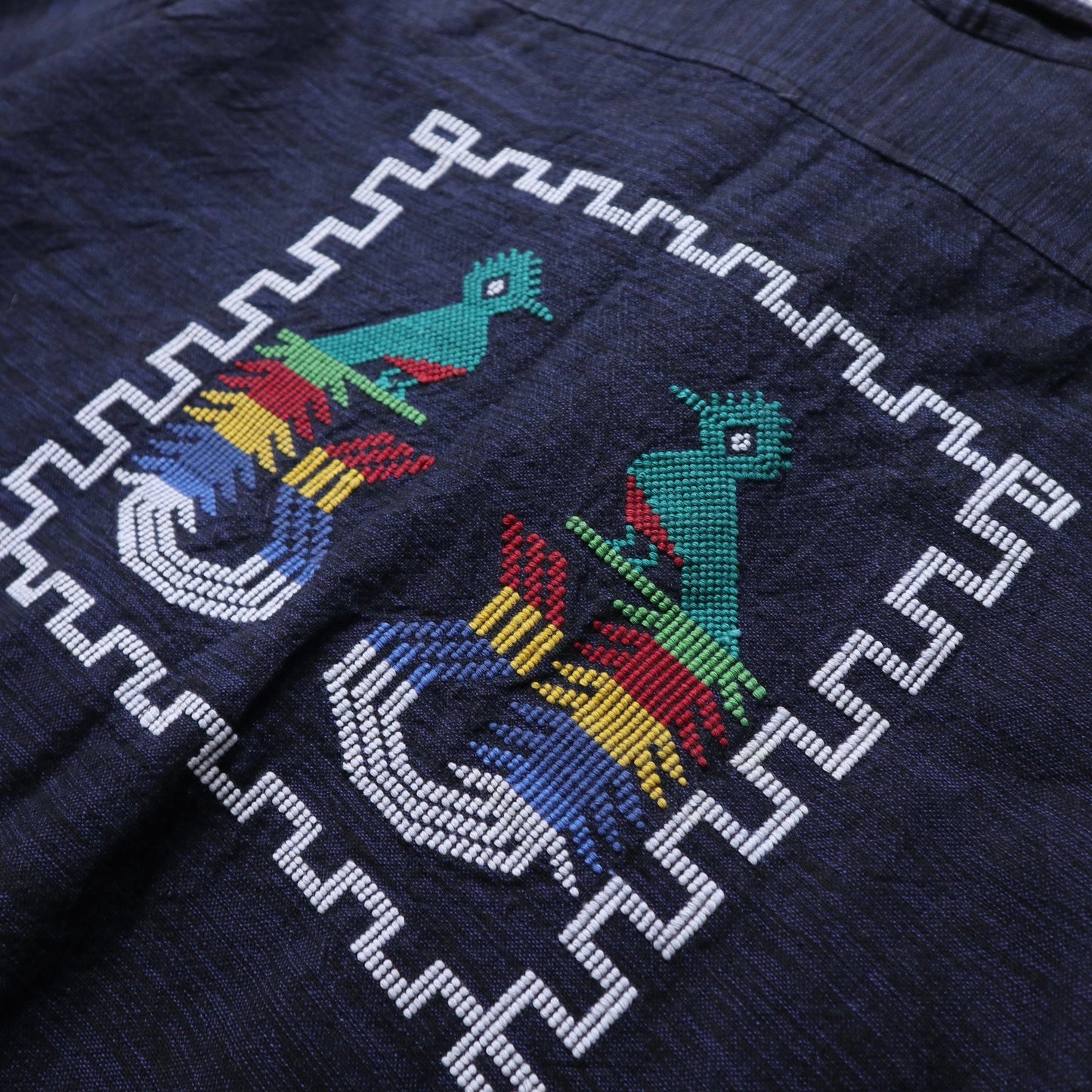 深藍色瓜地馬拉 格查爾鳥手工刺繡襯衫 - 富士鳥古著