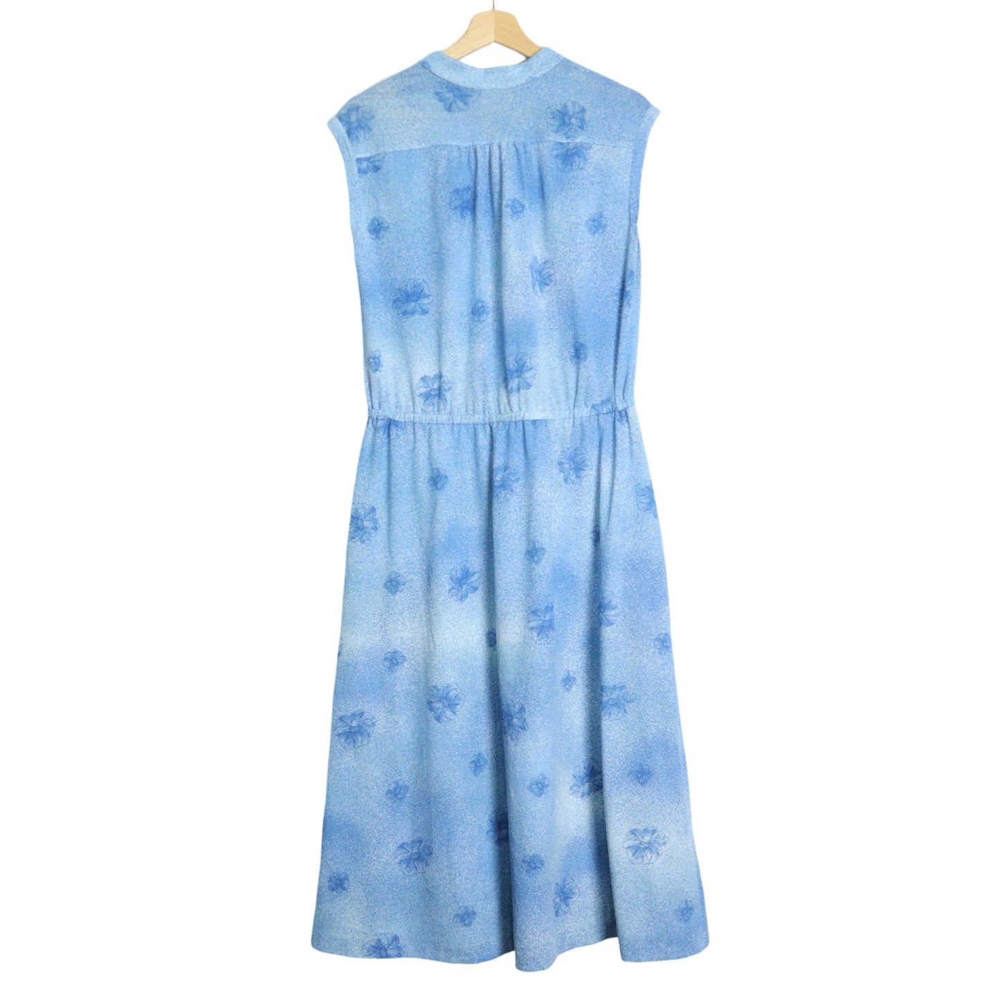 藍底優雅小花背心V領洋裝 - 富士鳥古著