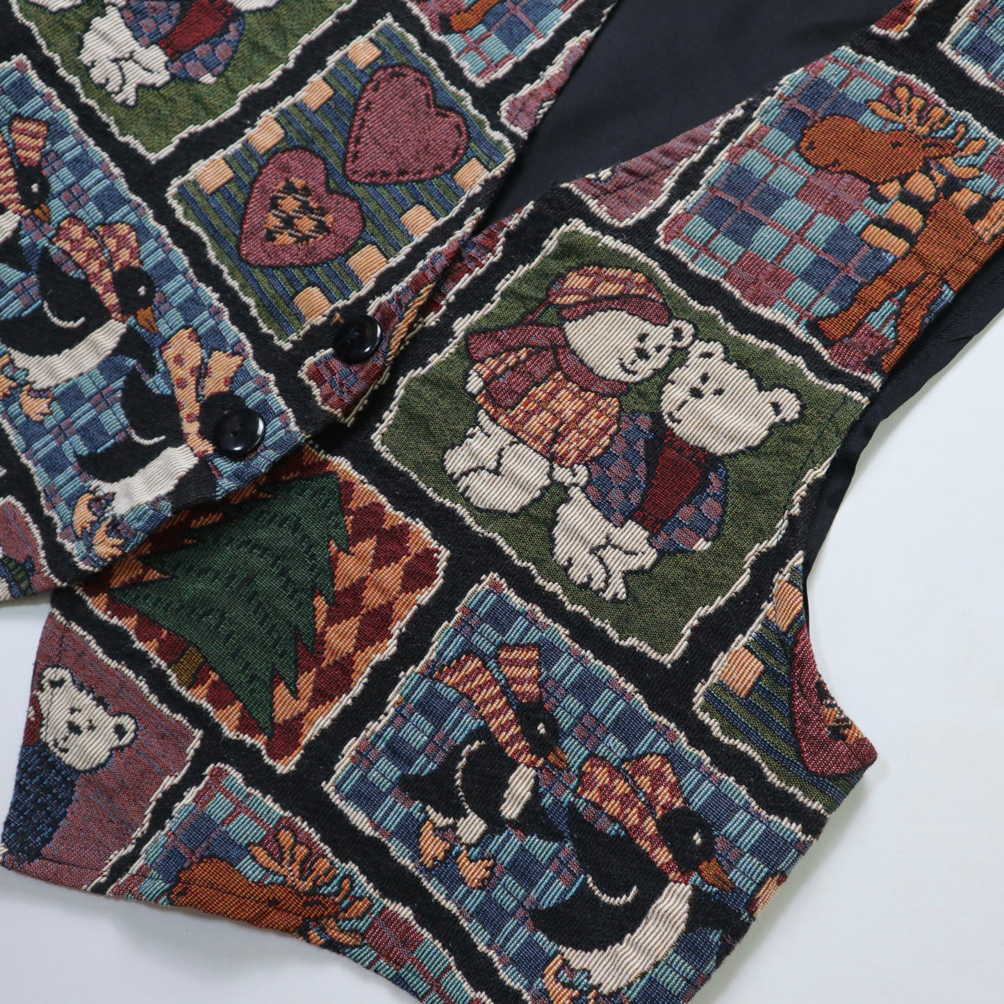 90s American made bear and penguin embroidered tapestry vest