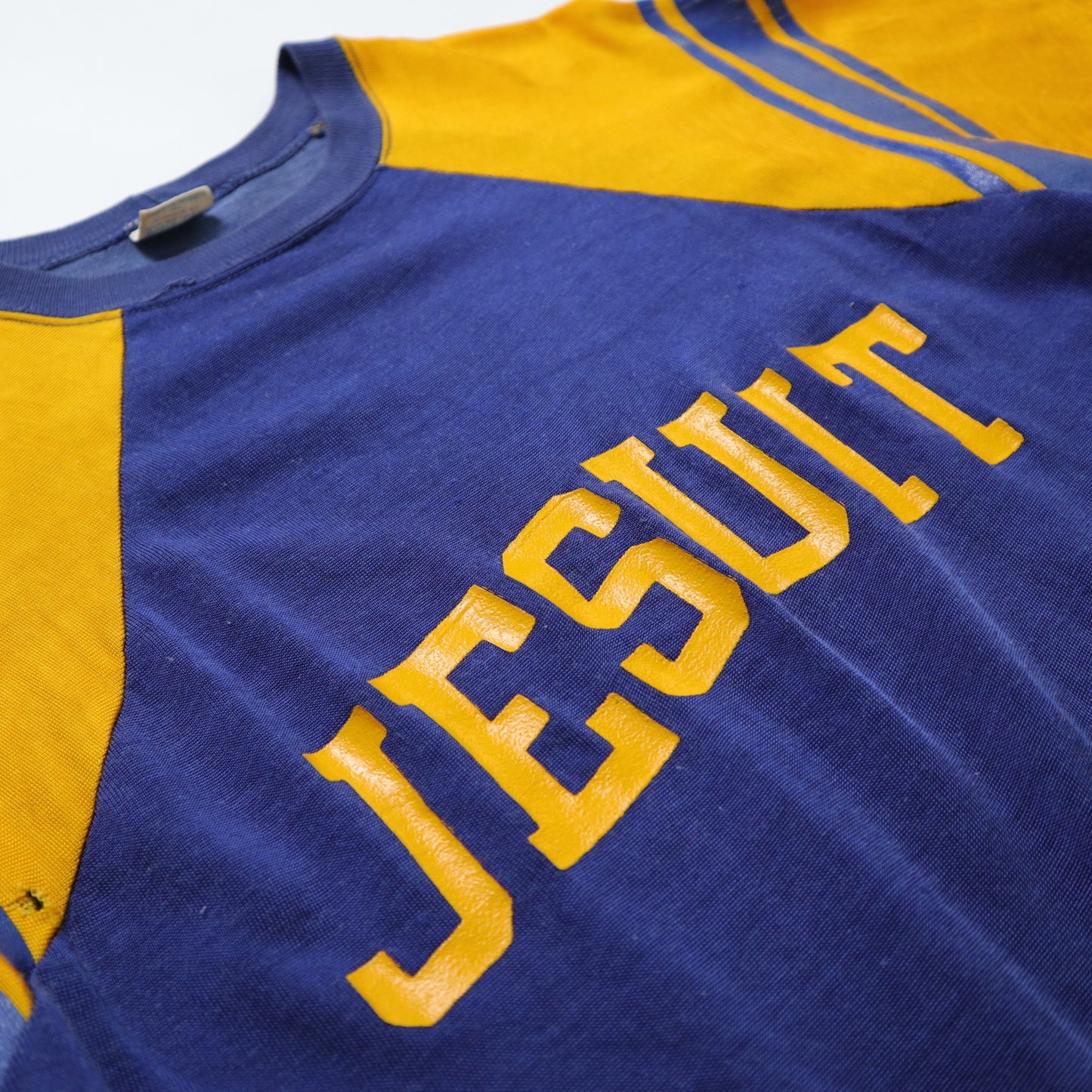 70s Champion American-made JESUIT blue and yellow stitching American football top