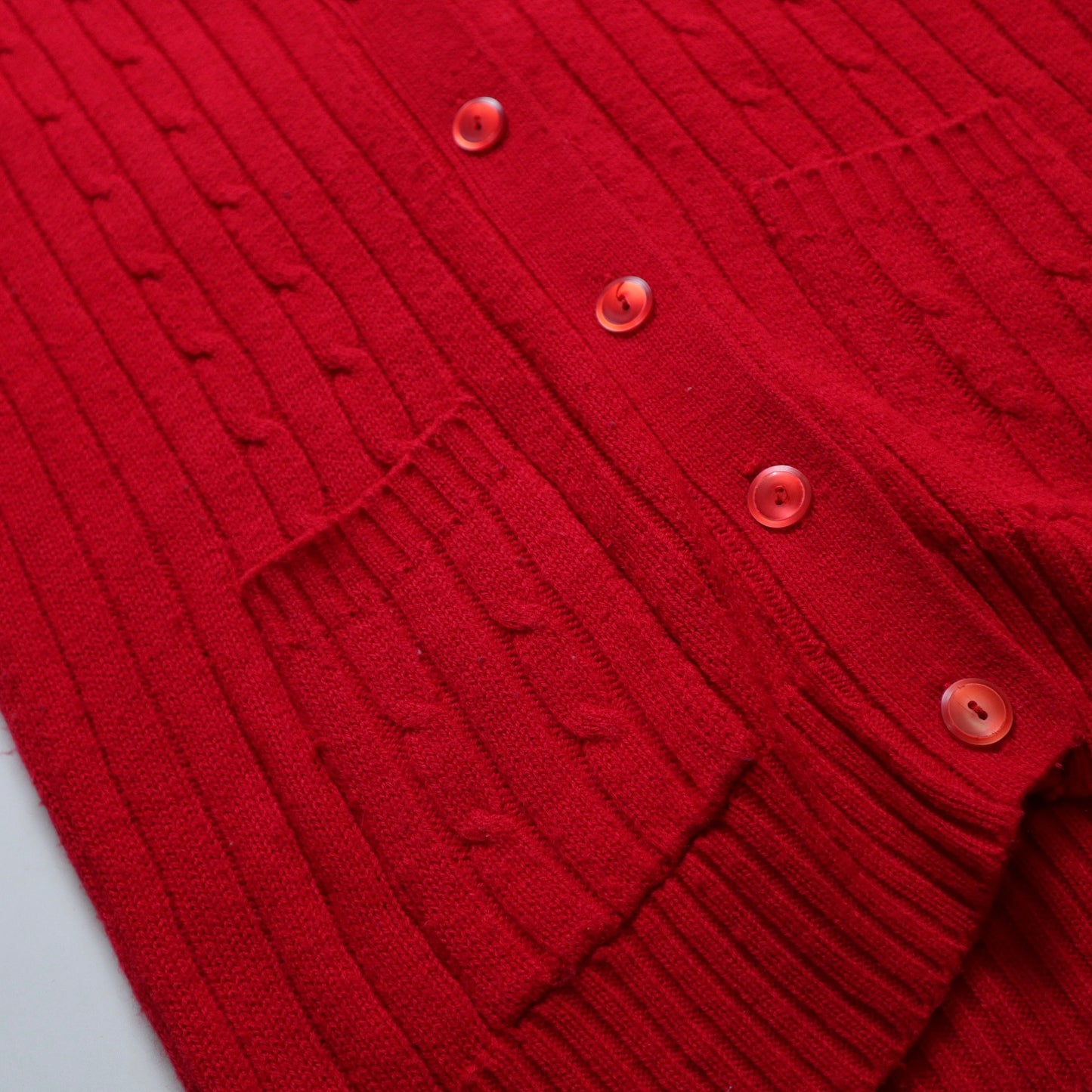 70's 台灣製 紅色麻繩針織背心 素面排扣背心