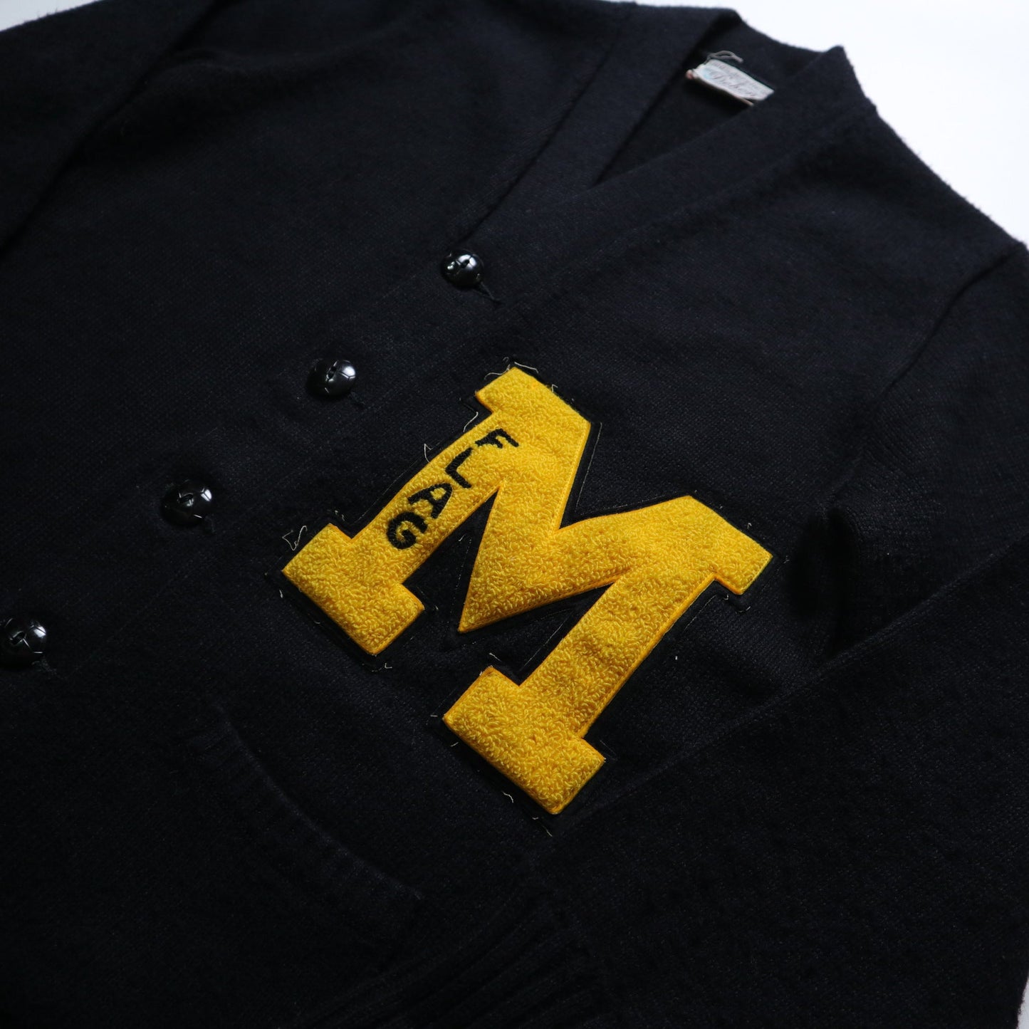 1970s Dehem Varsity Cardigan patch”M” Murray State University 黑色校園針織外套 - 富士鳥古著