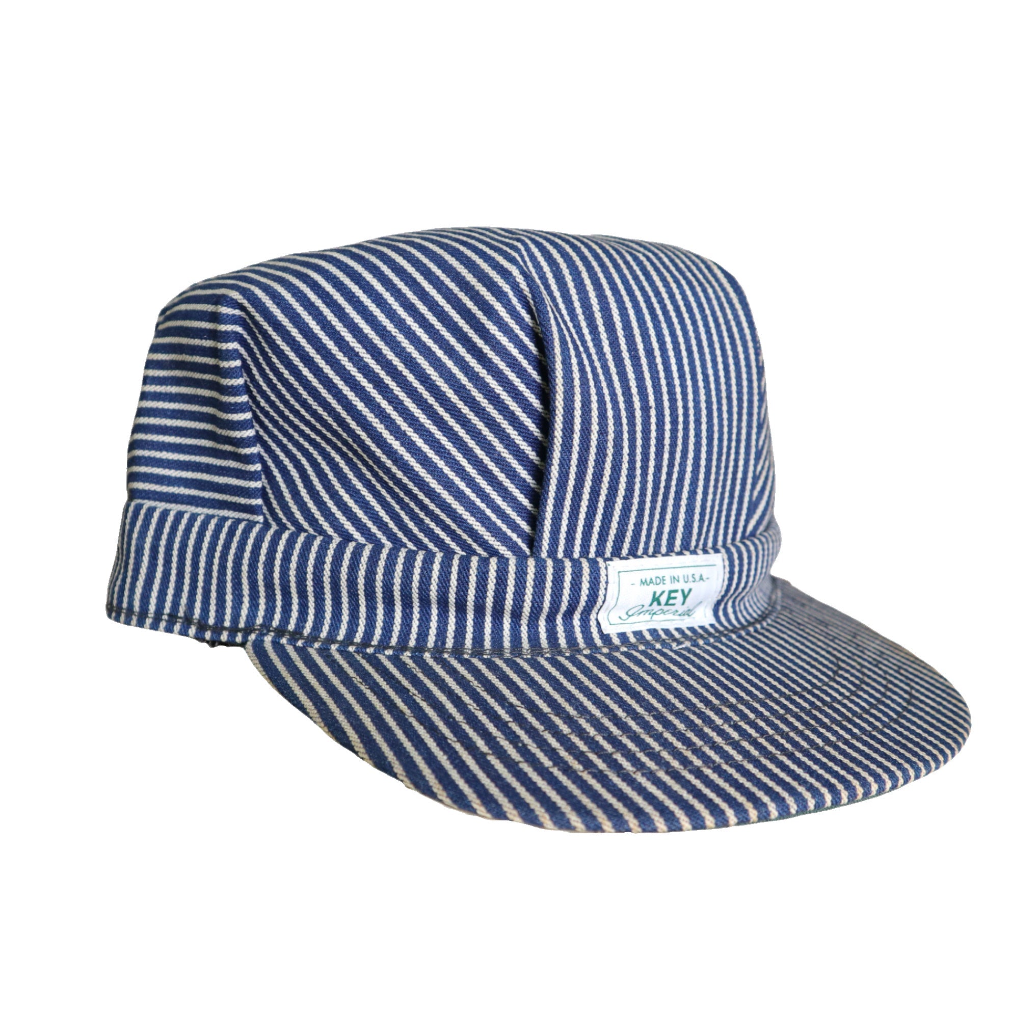 1980s KEY IMPERIAL American-made blue and white striped railway engineer hat -Fuji Bird Vintage – 富士鳥古著