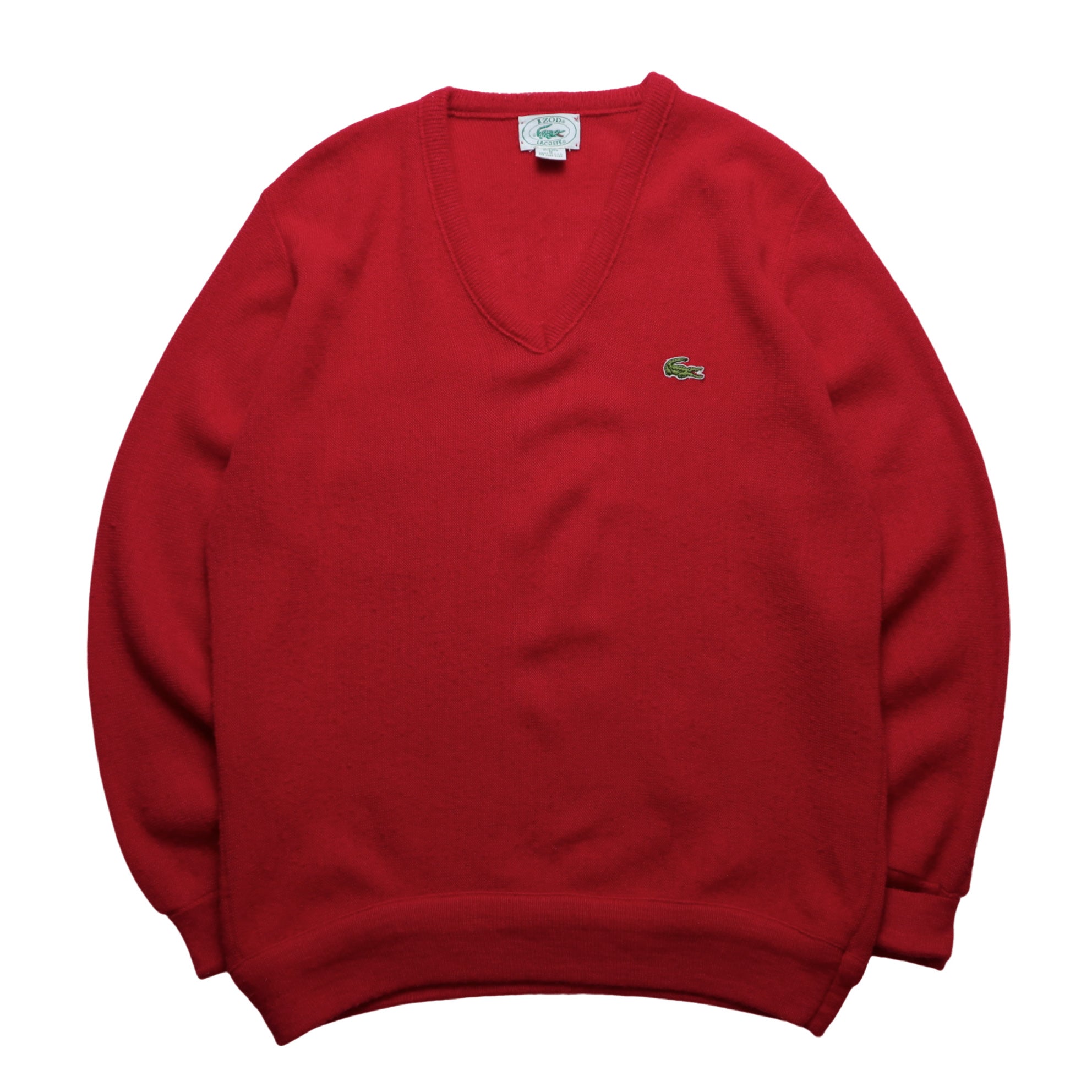 1980s Lacoste IZOD American made red V neck sweater Fujibird Vintage