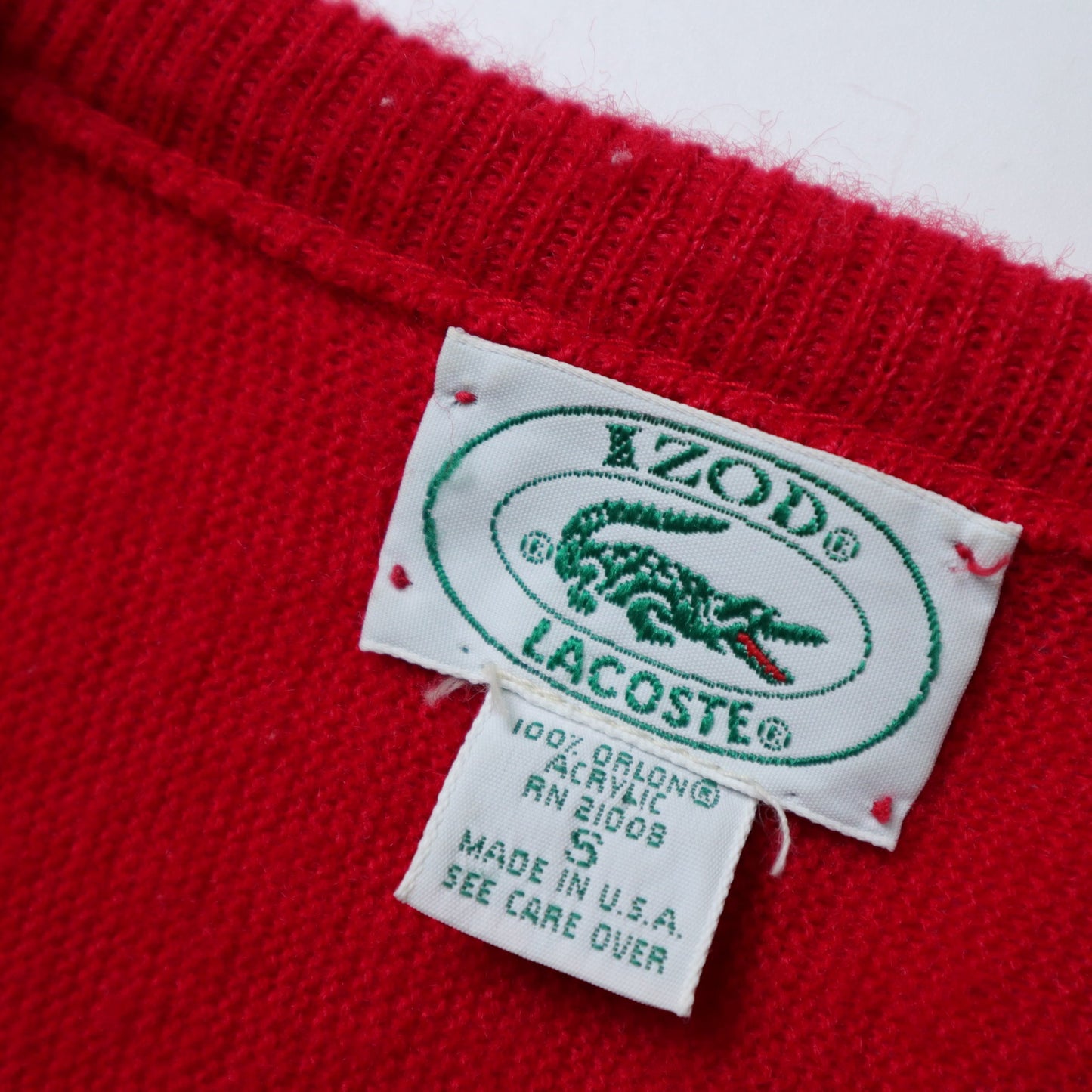 1980s Lacoste IZOD 美國製 紅色V領針織衫 - 富士鳥古著