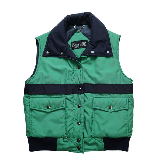 1980s SEARS Puffer Vest 藍綠拼色保暖背心 - 富士鳥古著