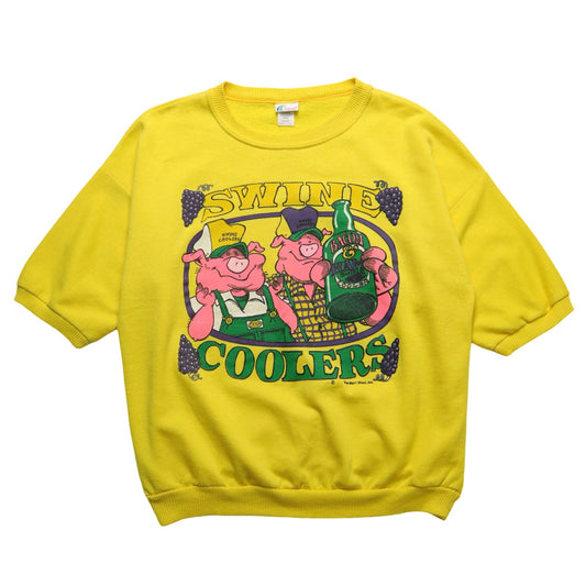 1980s 美國製 Swine Coolers Sweatshirt 豬豬黃色短袖衛衣 - 富士鳥古著